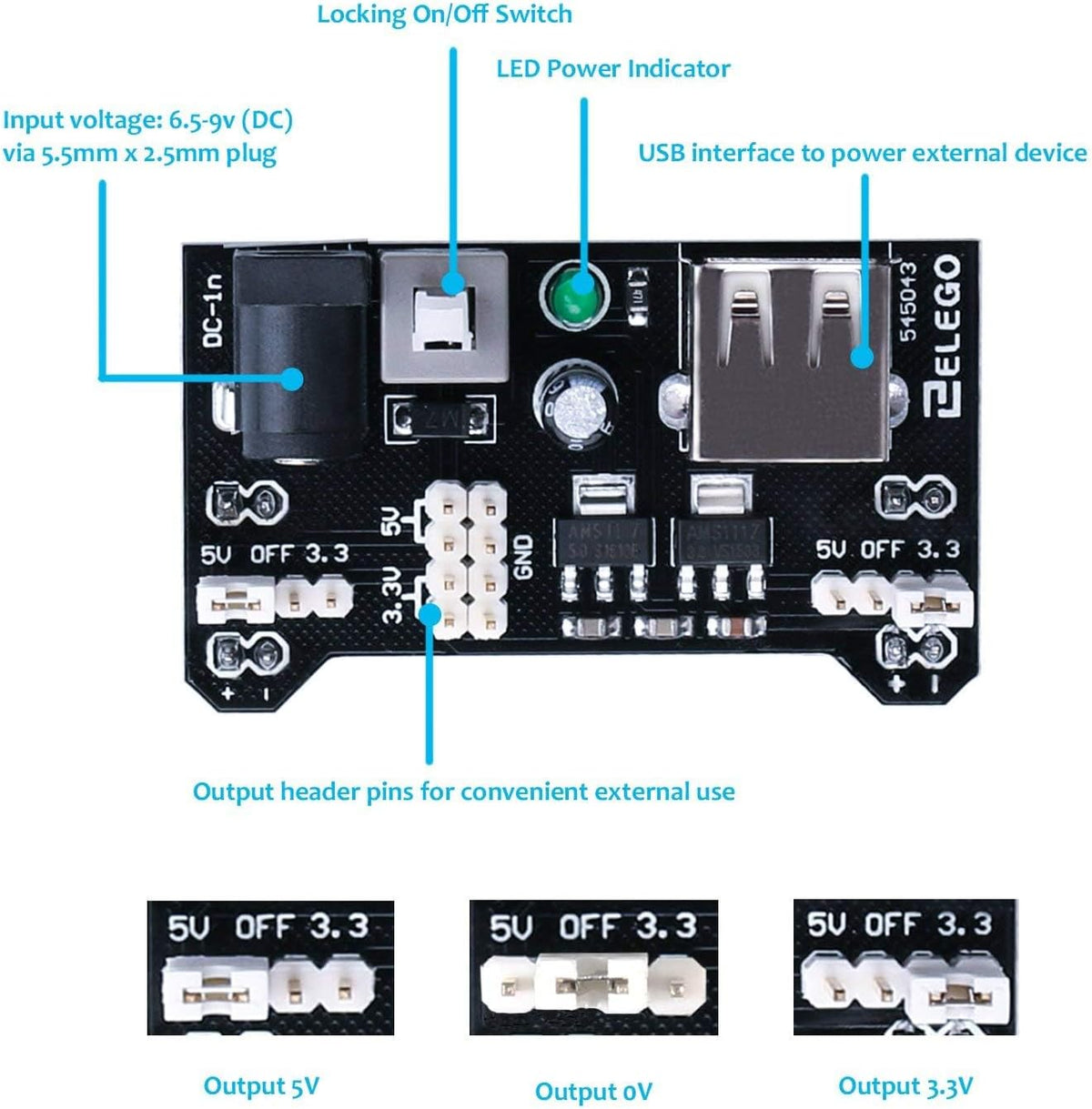ELEGOO Upgraded Electronics Fun Kit w/Power Supply Module, Jumper Wire, Precision Potentiometer