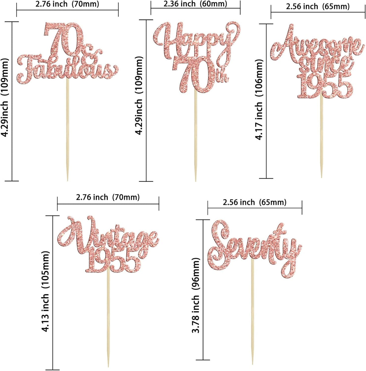 30Pcs Vintage 1955 Cupcake Toppers Glitter Seventy 70 Fabulous Happy 70th Birthday Cupcake Picks