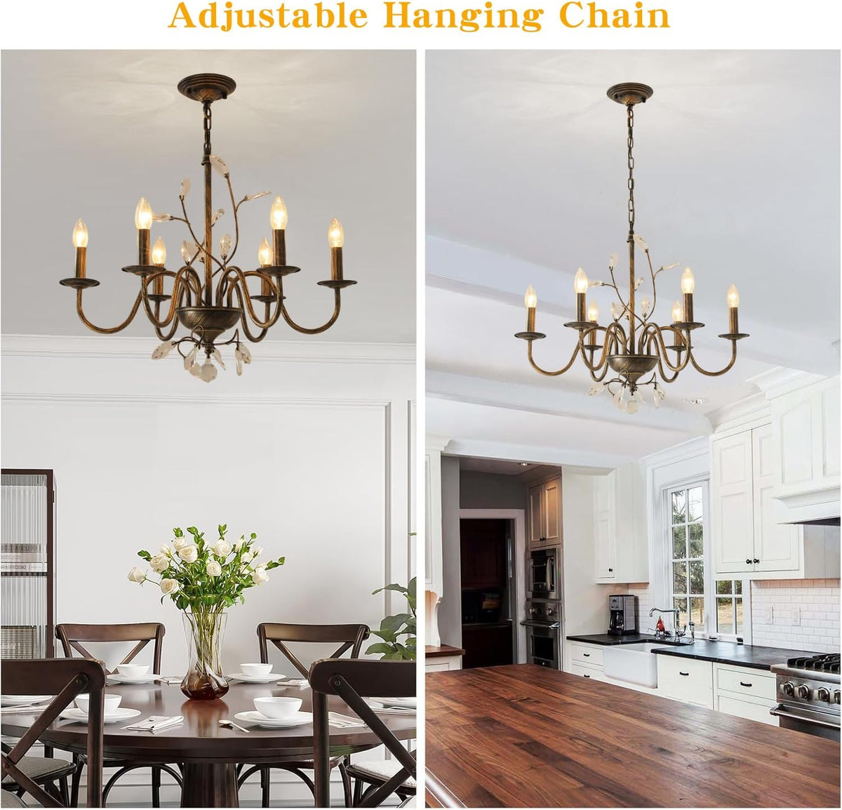 Farmhouse Crystal Chandelier,26 Inch Modern Flower Branch Oil-Rubbed Bronze Rustic Vintage Hanging