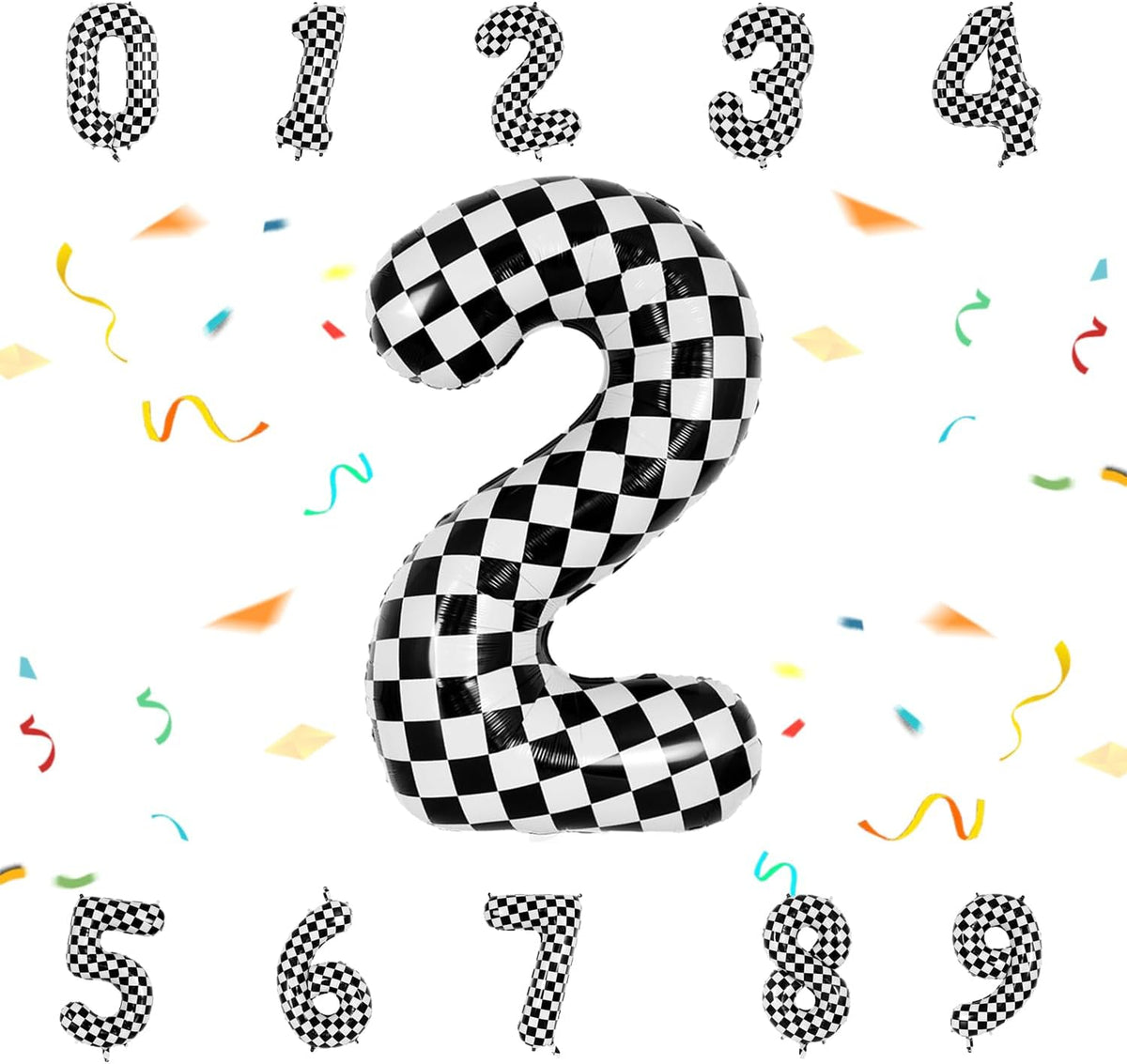 40 Inch Checkered Number Balloon - Race Flag Pattern Big Helium Balloon for Birthday Party