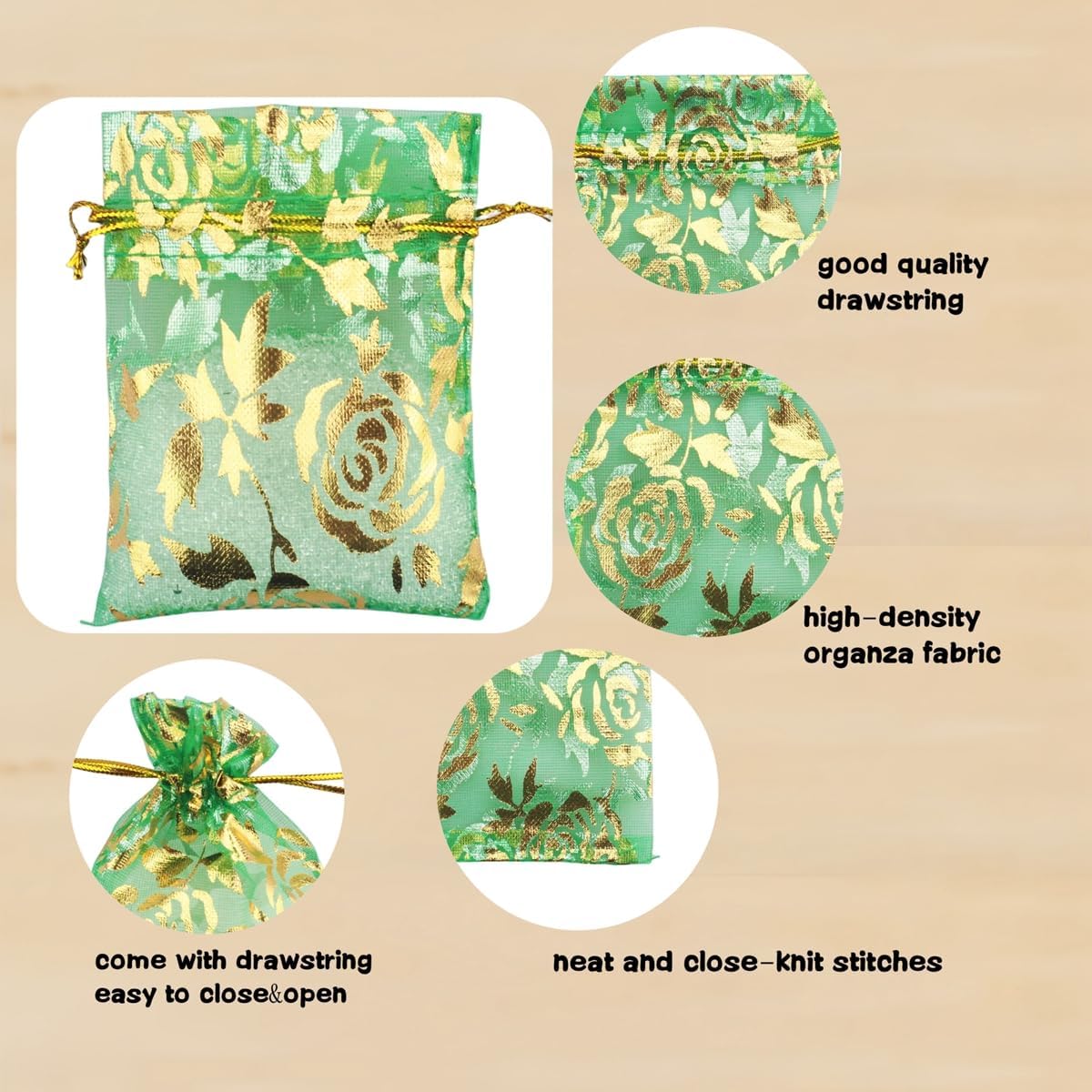 QIANHAILIZZ 100 Pack 2.8 x 3.5 Inch Flower Heart Organza Jewelry Gift Pouch Candy Pouch Drawstring