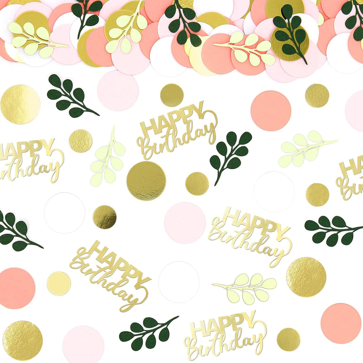 300PC Pink and Sage Green Happy Birthday Confetti for Table Boho Birthday Decorations for