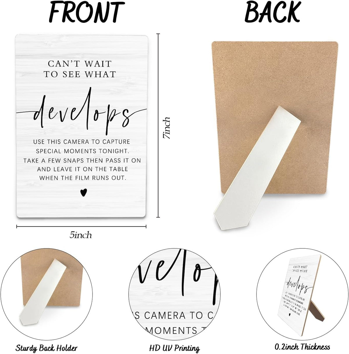 Can't Wait To See What Develops Wooden Stand 5x7inch, Wedding Camera Sign, Guest Photo Sign