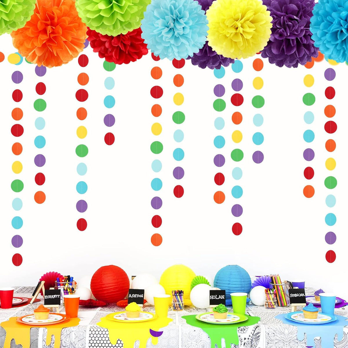 Rainbow Party-Decorations Paper-Garland Streamers Banner - 52Ft Colorful Theme Boy Girl Kids