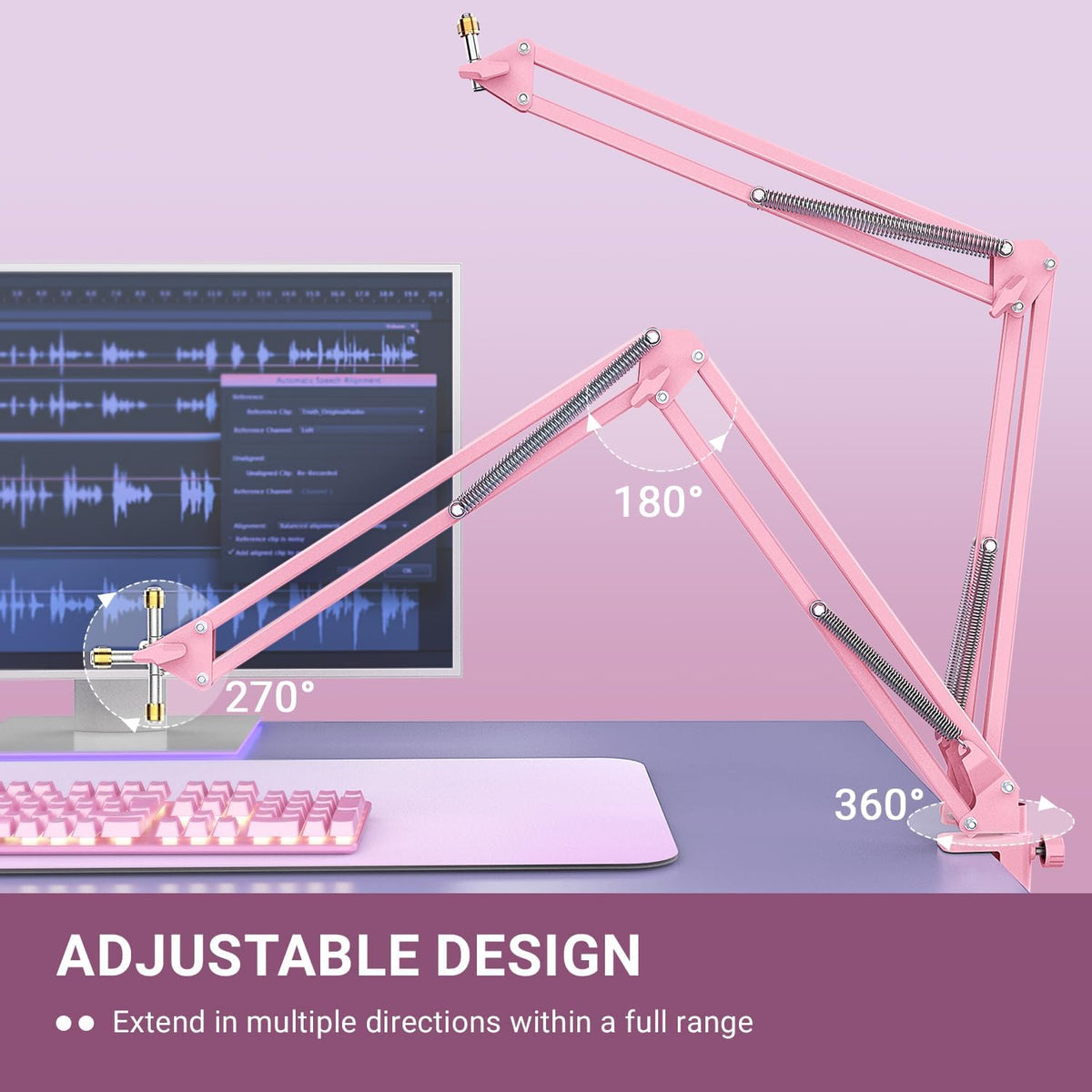 FIFINE Boom Arm Mic Stand, Microphone Arm with Desk Mount for Podcast Streaming Gaming Home Studio