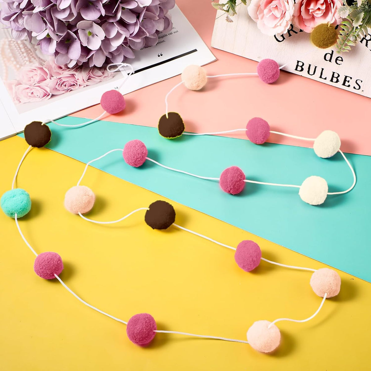 Irenare 9.8 ft Pom Pom Garland Felt Colorful Tassel Banner Christmas Party Pompoms Garland