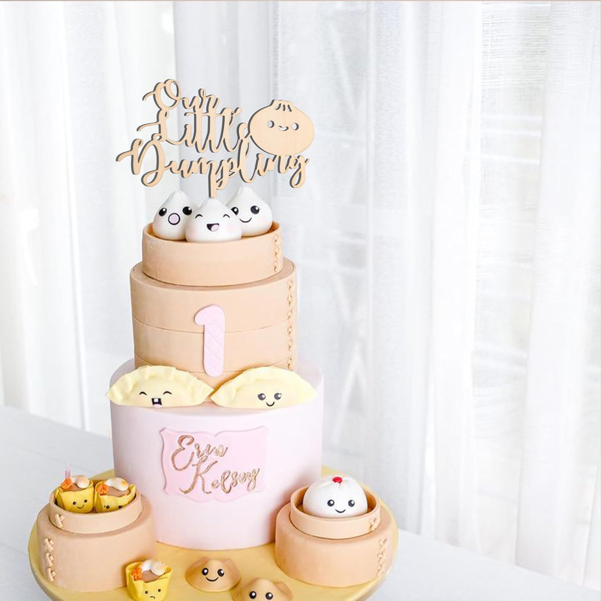 Little Dumpling Wood Cake Topper - Baby Shower Party Decor, Dumpling Themed Party Supplies
