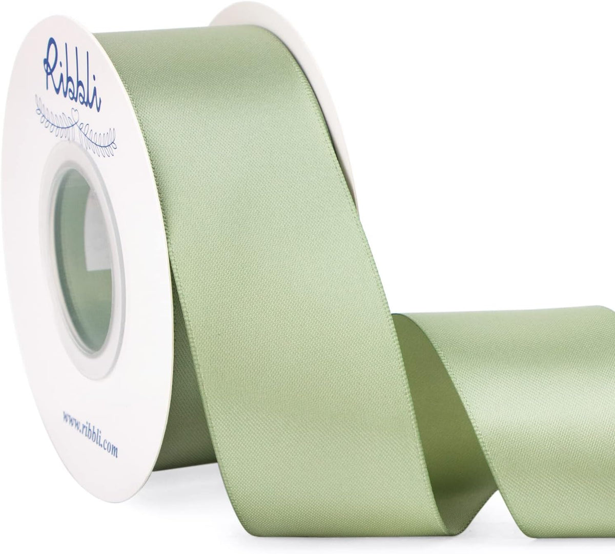 Ribbli Dusty Sage Satin Ribbon Double Faced Satin 1-1/2 Inch x Continuous 25 Yards-Sage Green