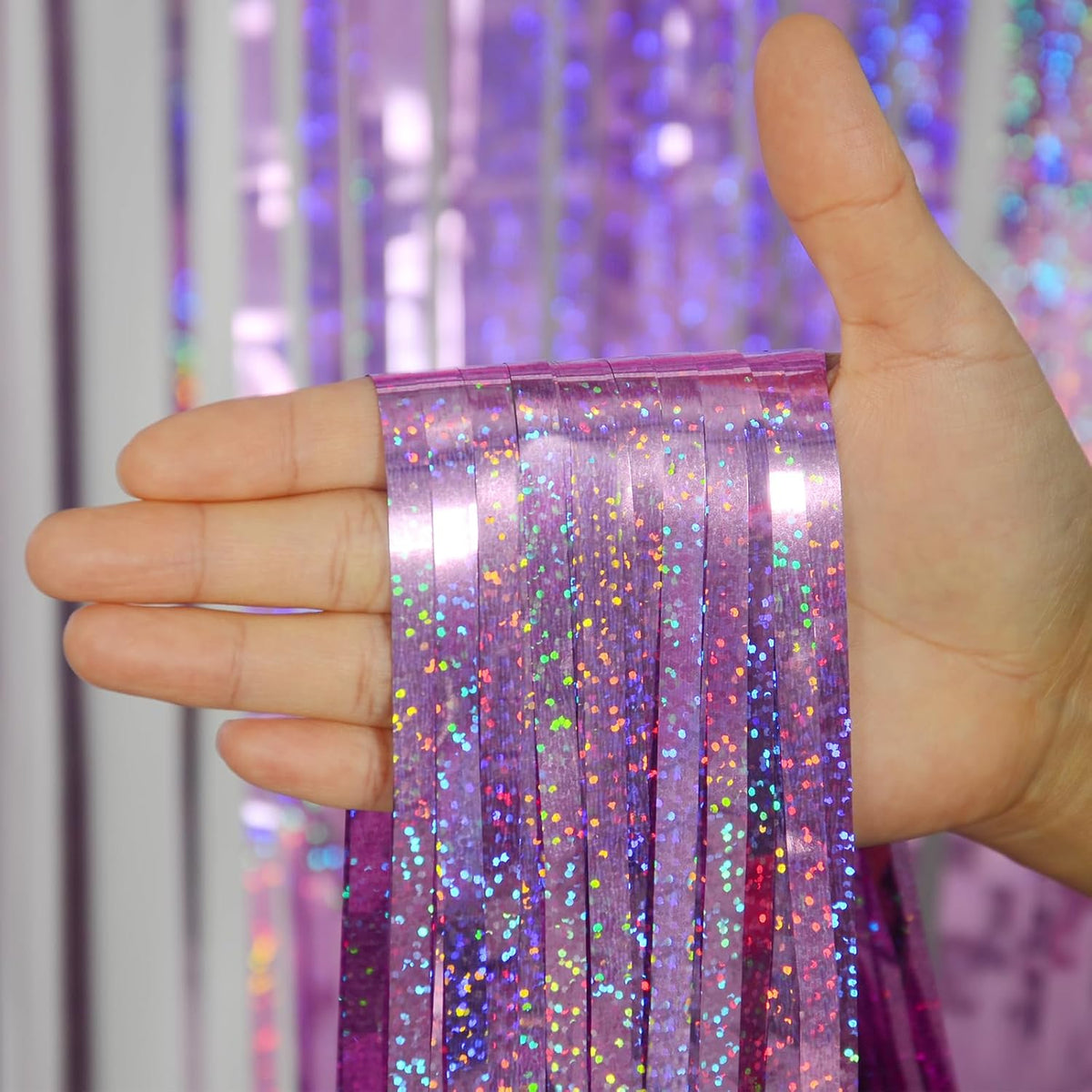 Melsan 2 Pack 3.2 ft x 8.2 ft Tinsel Foil Fringe Curtains Backdrop, Sparkle Metallic Foil Curtains