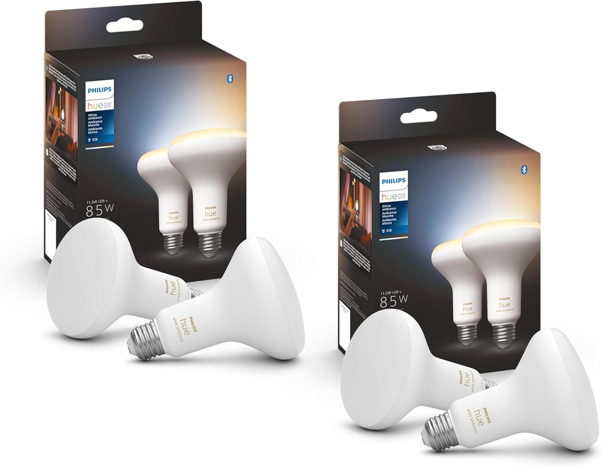 Philips Hue BR30 85W Smart LED Light Bulbs - White Ambiance - 4 Pack - 1200LM - E26 - Indoor