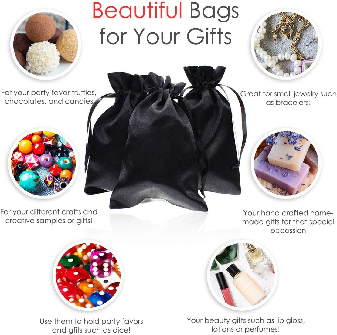 3" x 4" Black Satin Gift Bags, Jewelry Bags, Wedding Favor Silky Drawstring Bags Baby Shower