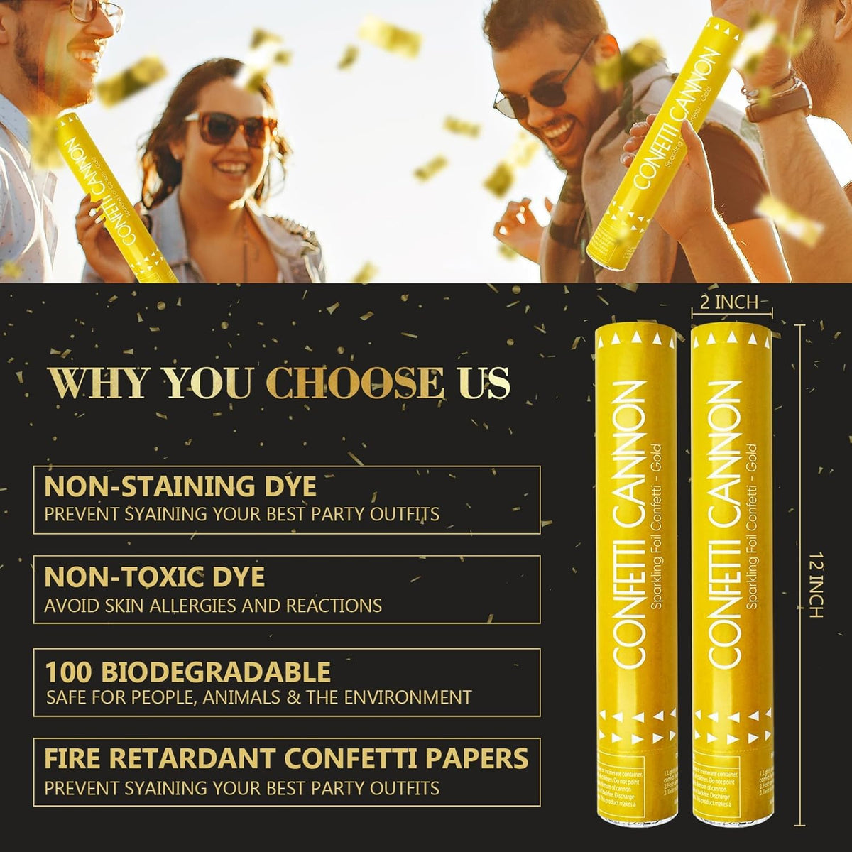 Confetti Cannon Gold Party Poppers 12 Inch Streamer Cannon 12 Pack Golden Party Poppers Shooters