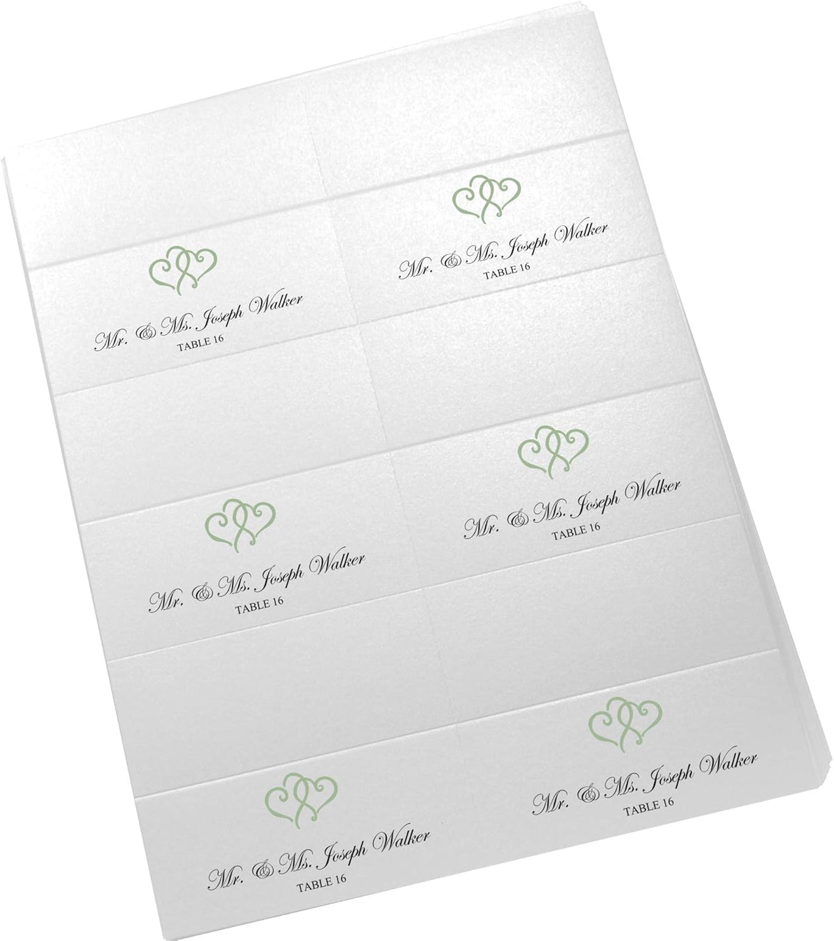 Linked Hearts Printable Place Cards, Sage (Choose Color), Set of 150 (25 Sheets), Laser & Inkjet