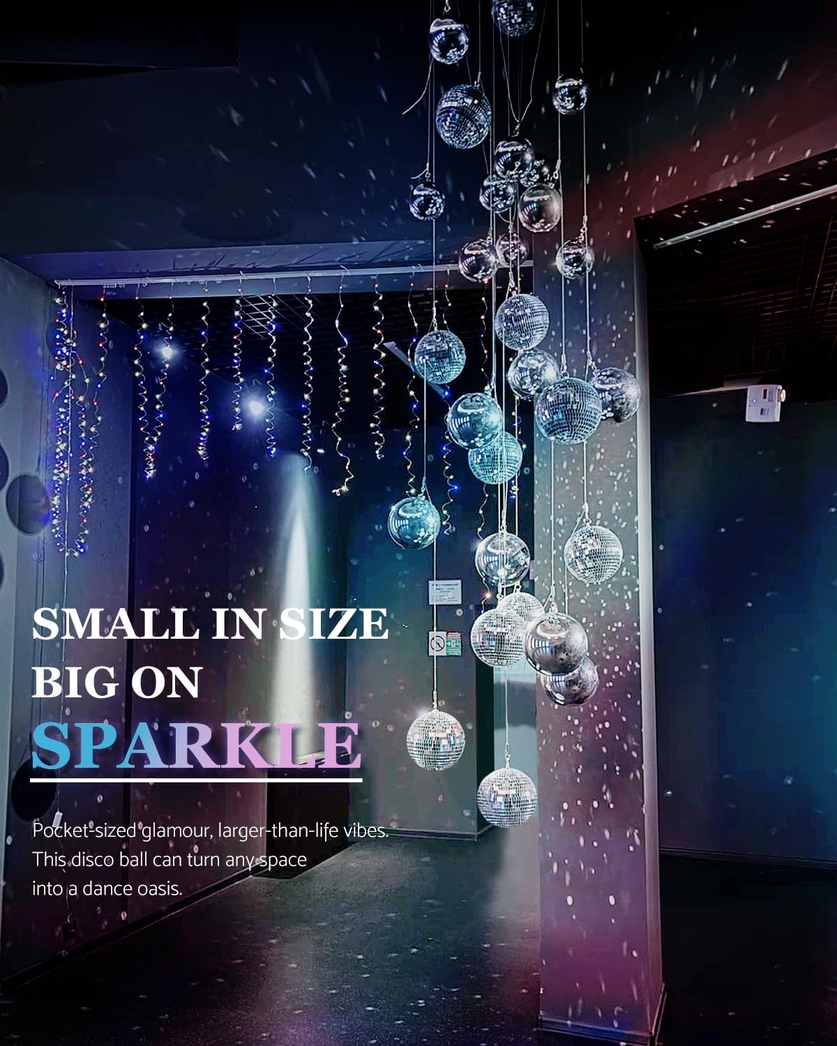 54PCS Mirror Disco Balls Set with 10m Fishing Line – Assorted Sizes Hanging Mini Silver Balls for