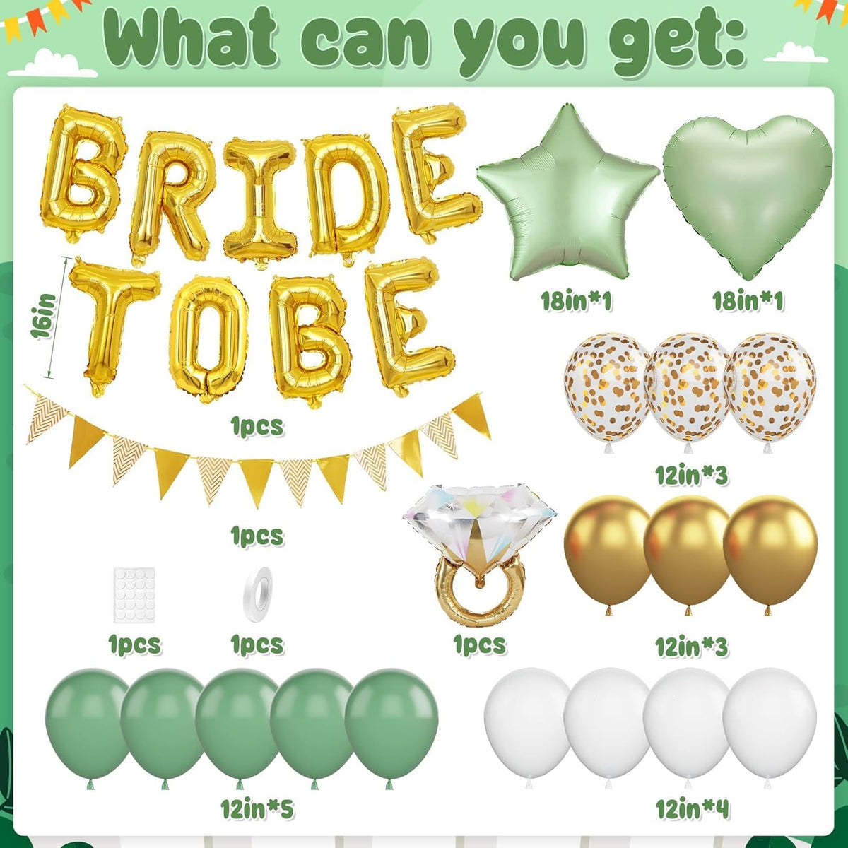 Bridal Shower Decorations Sage Green,Bachelorette Party Decor with Bride To Be Letter Balloons