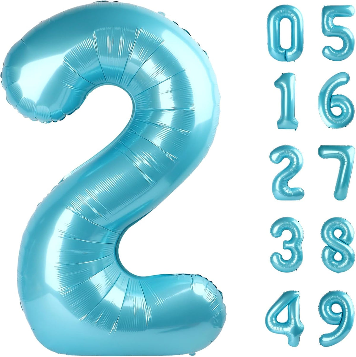 Pearl Blue 2 Number Balloon, 40 Inch Number 2 Balloon Birthday Decoration, Number 2 Helium Balloon