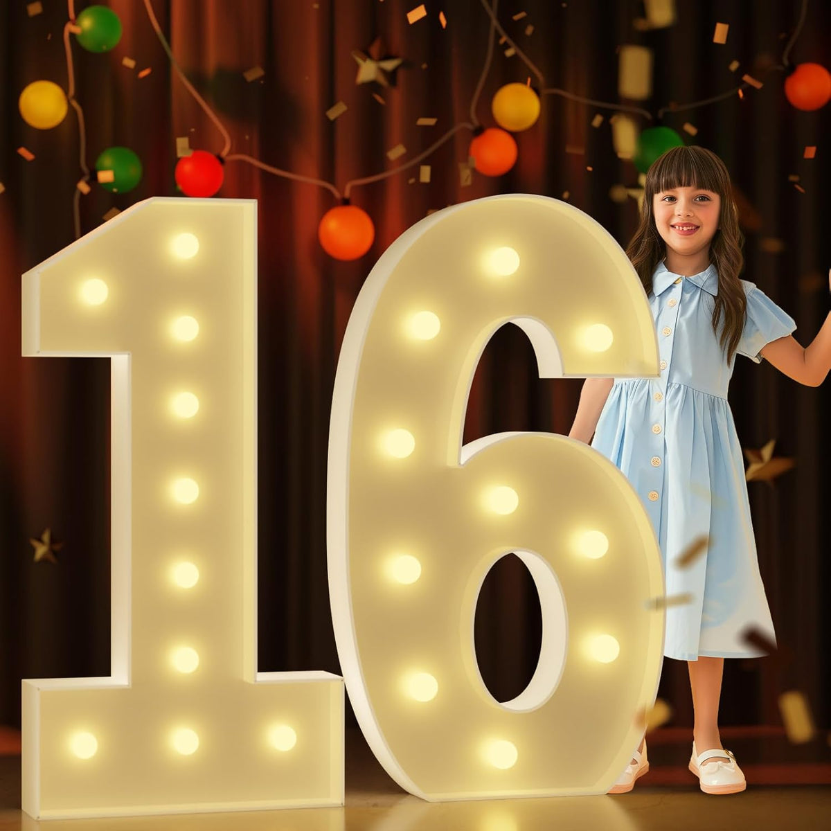 Marquee Numbers 4 Feet Tall Large Light Up Numbers 16th Sweet 16 Birthday Decorations Girl Boy Big