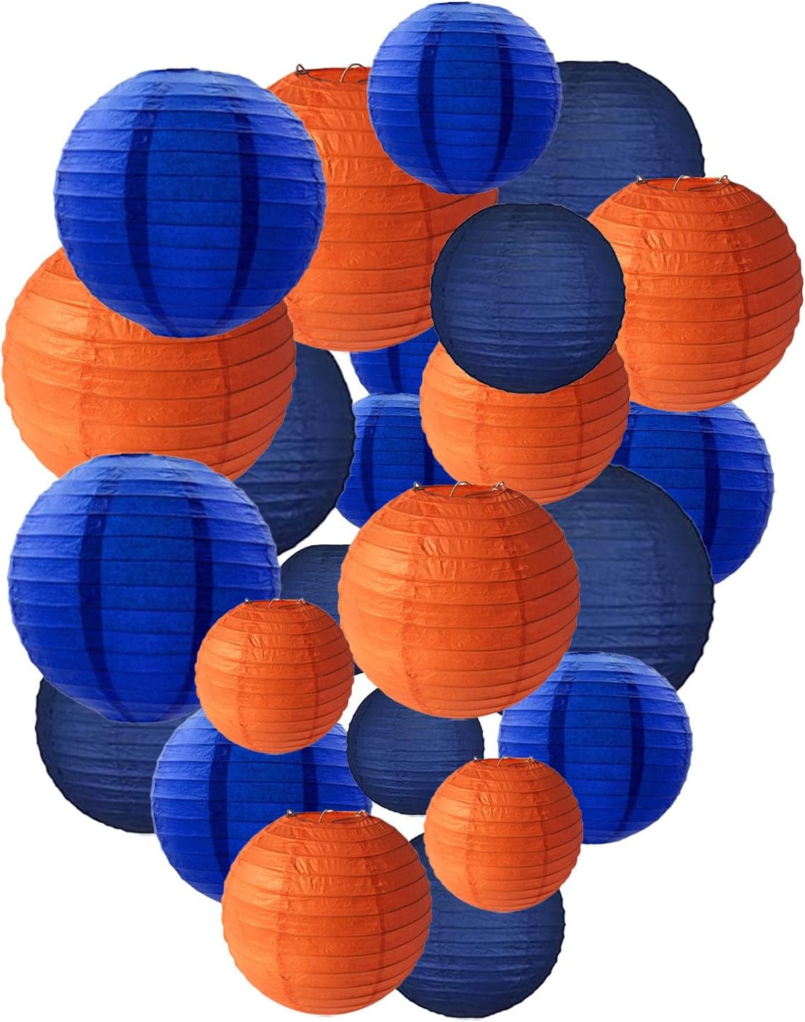 Blue Orange Paper Lanterns Decorative, Chinese/Japanese Hanging Round Paper Lanterns Decorations