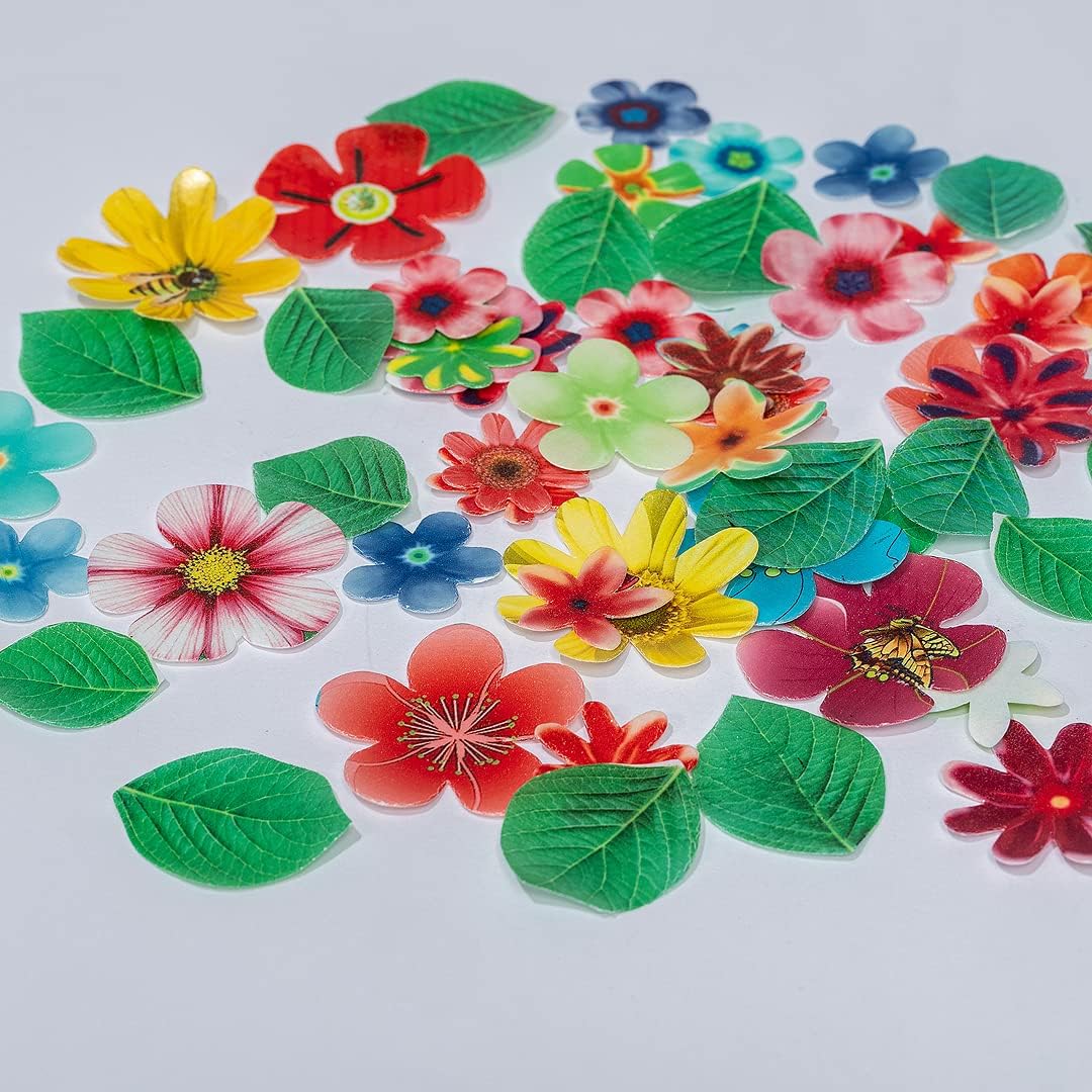 Edible Flowers Edible leaves 55pcs Wafer Paper Cake Cupcake Toppers for Decorating Rice Paper