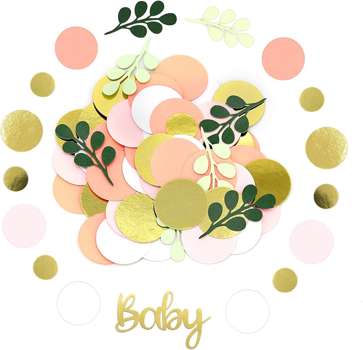 300PC Pink and Sage Green Girl Baby Shower Decorations Greenery Baby Shower Confetti Eucalyptus