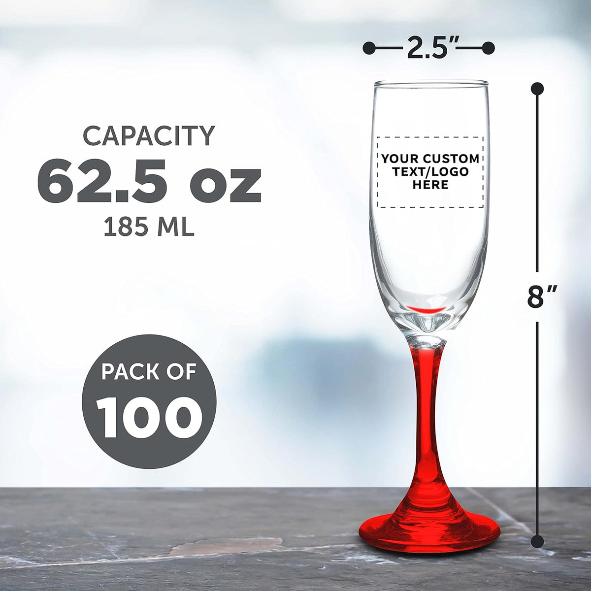 DISCOUNT PROMOS Custom Premiere Champagne Flutes 6.25 oz. Set of 100, Personalized Bulk Pack