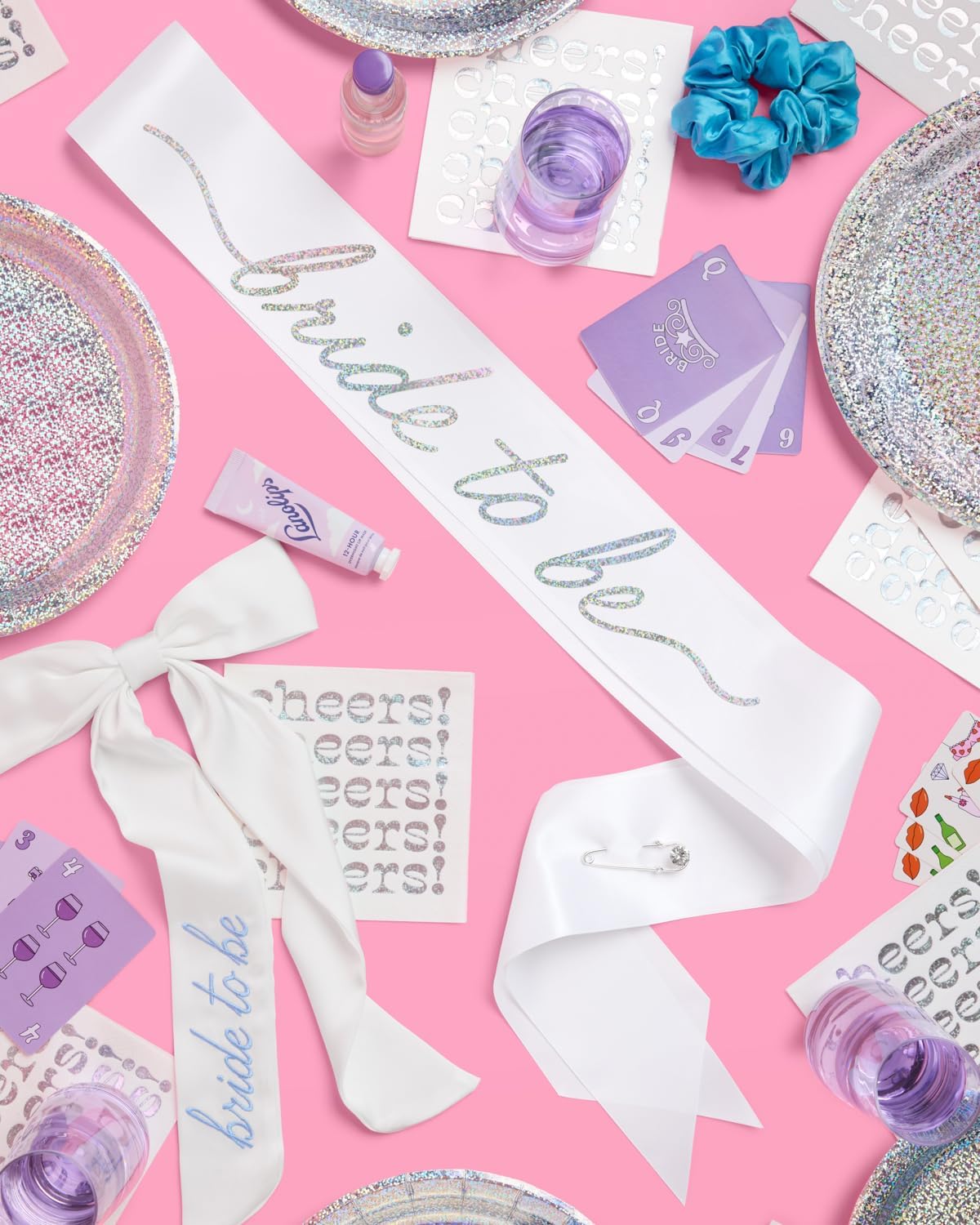 xo, Fetti White Satin Bride to Be Sash, Iridescent Foil | Bachelorette Wearable, Bridal Shower