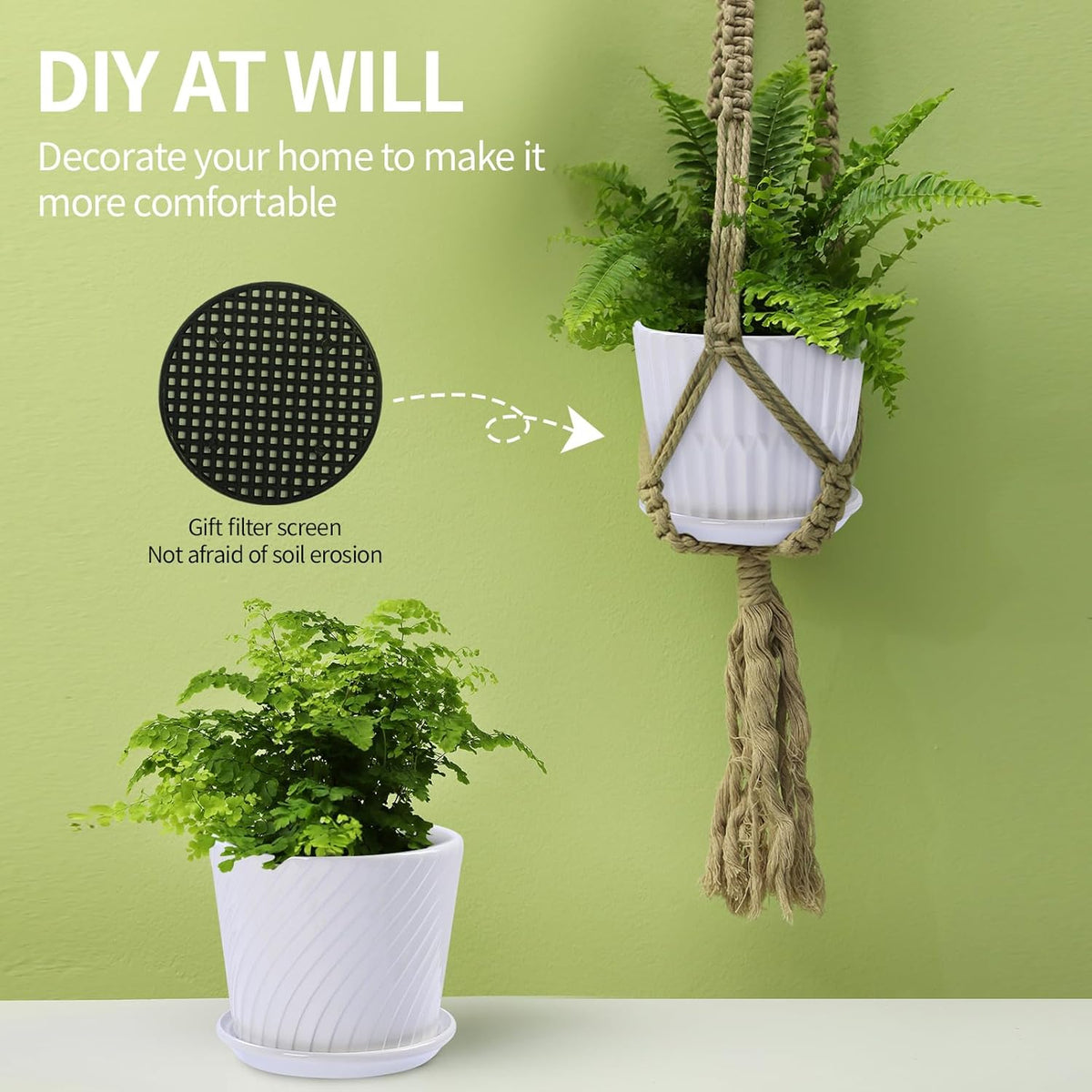 Plant Pots - 5.5 Inch Cylinder Ceramic Planters with Connected Saucer, Pots for Succuelnt and