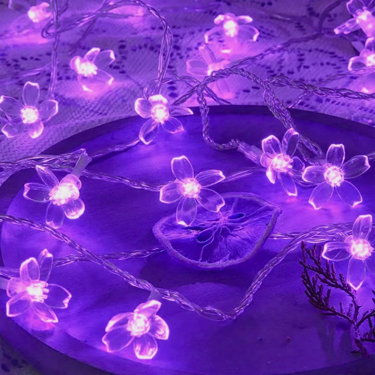 Decorative Flower String Lights, 33ft 100 LED Clear Wire Plug in Fairy Lavender Cherry Blossom