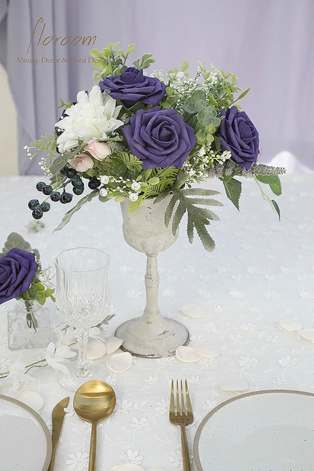 Floroom Artificial Flowers 25pcs Real Looking Violet Purple Foam Fake Roses with Stems for DIY