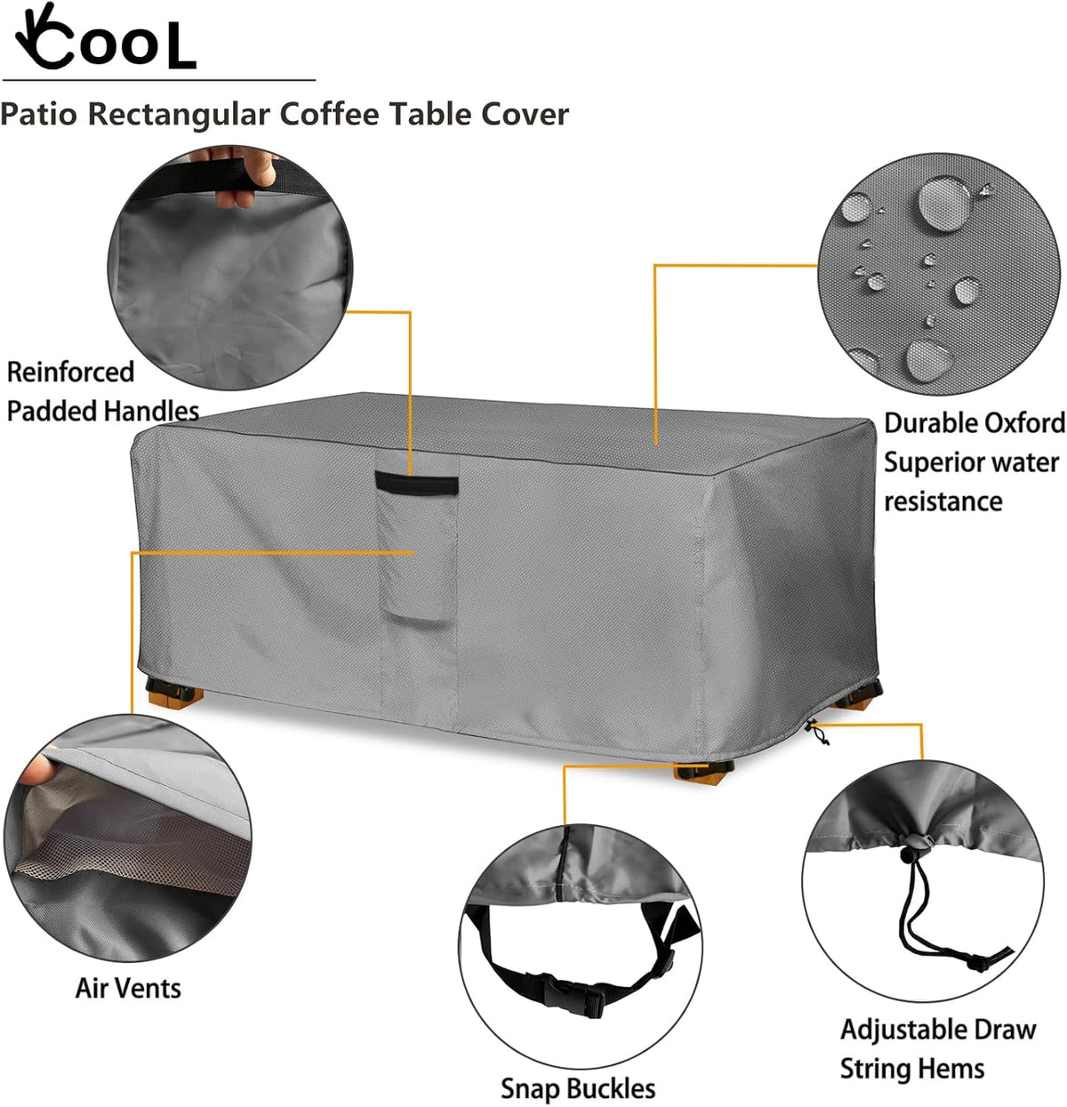 Outdoor Coffee Table Cover,Waterproof Rectangular Patio Small Side Table Cover,48 x 28 x 16 inch