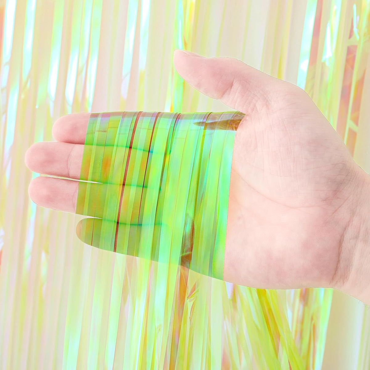 4 Pack 3.3x8.2 Feet Neon Green Foil Fringe Backdrop Curtains, Tinsel Streamers Birthday Party