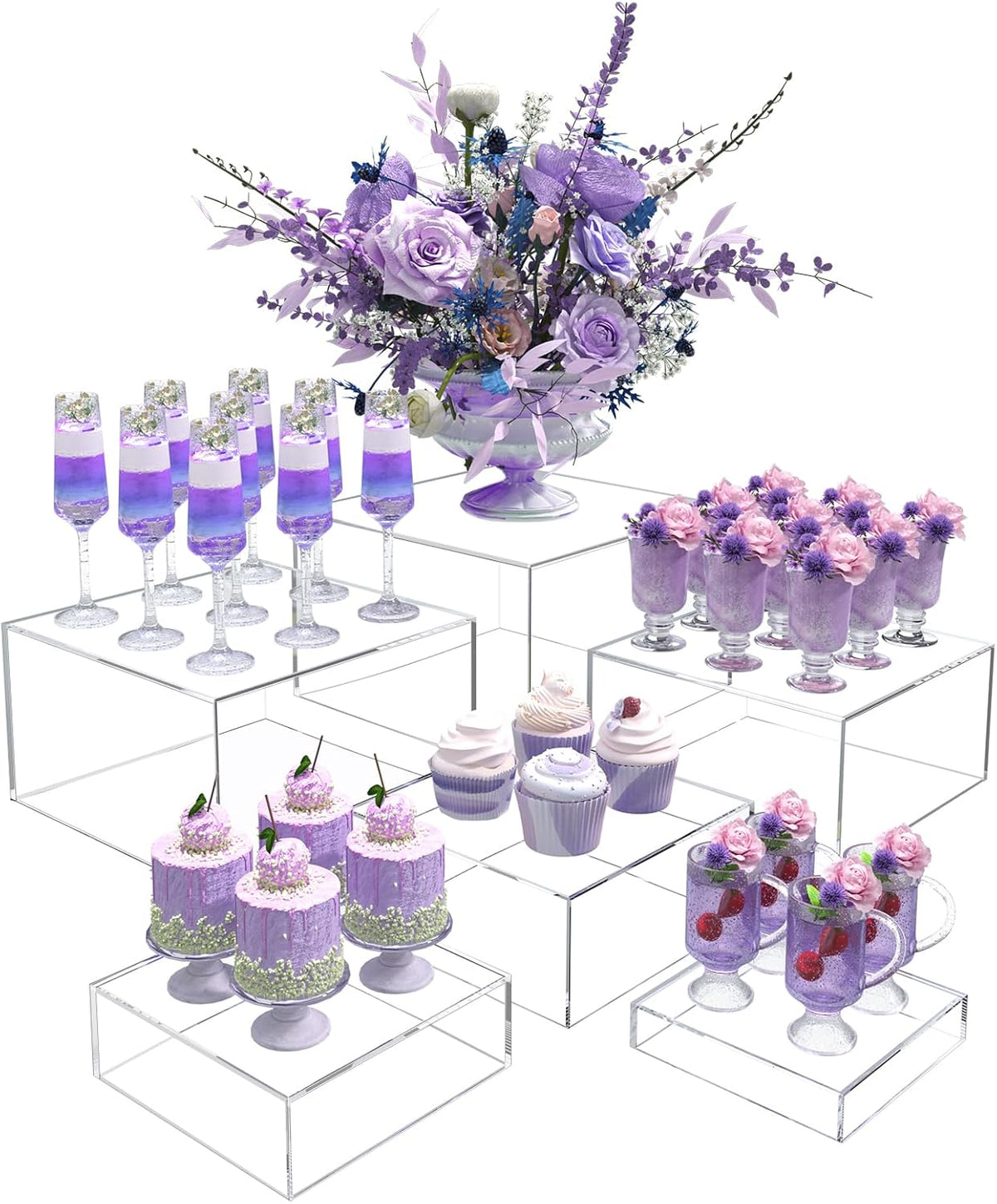 Buffet Risers, Food Display Risers for Party, Crystal Clear Acrylic Risers Display Stand for Buffet