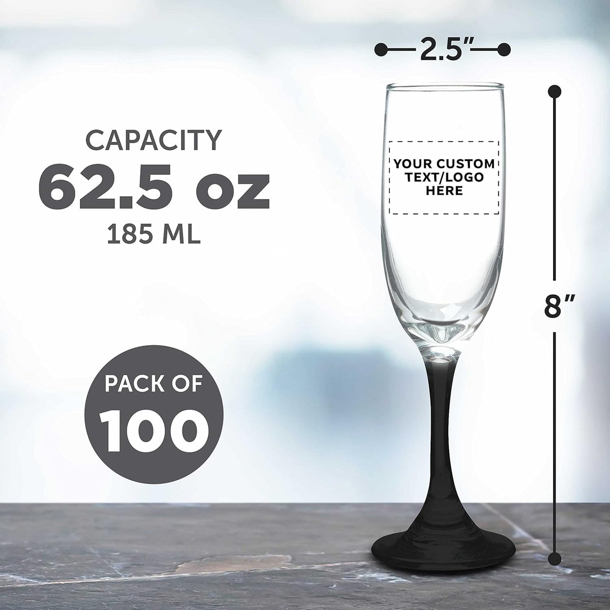 DISCOUNT PROMOS Custom Premiere Champagne Flutes 6.25 oz. Set of 100, Personalized Bulk Pack