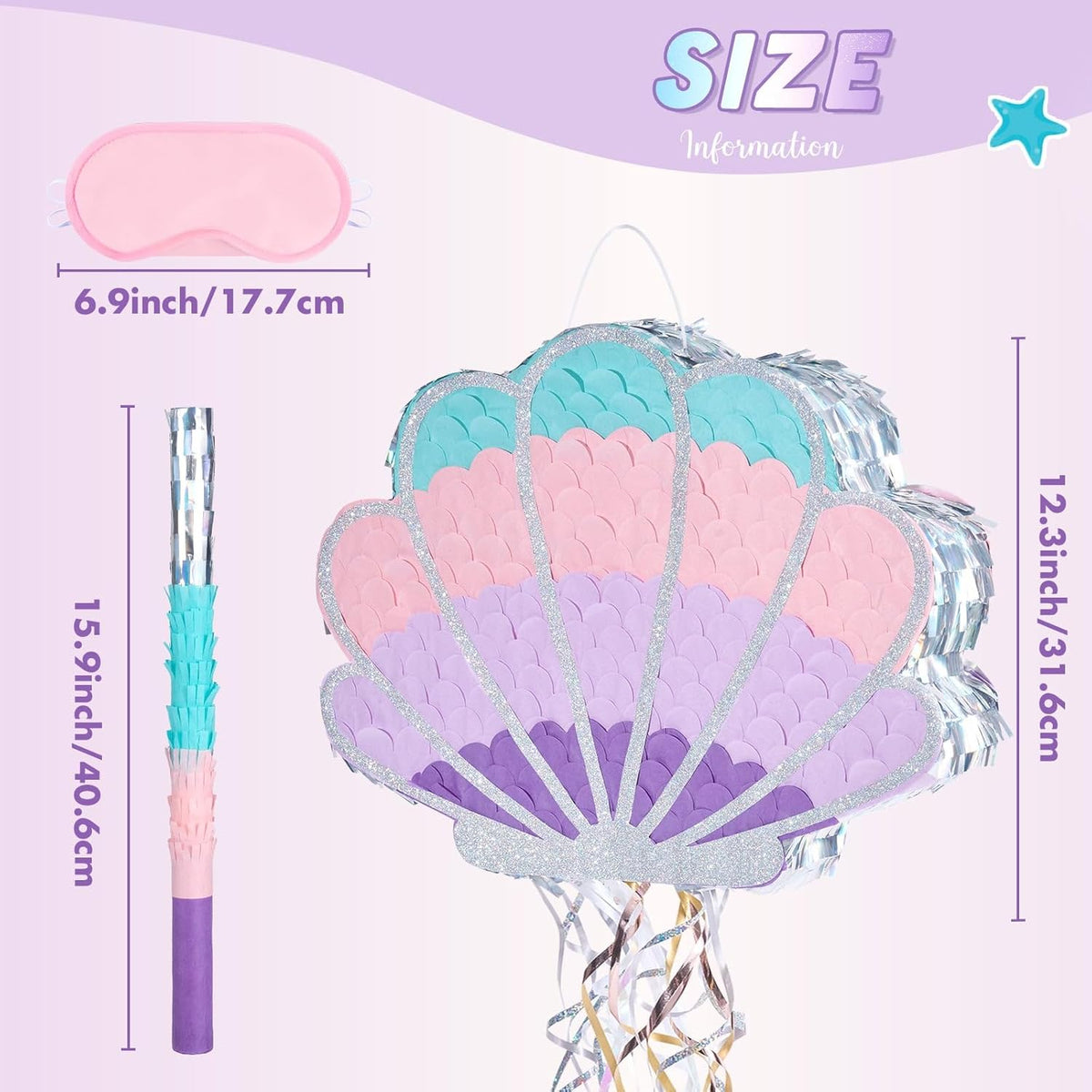 Wernnsai Mermaid Seashell Piñata - Pink Shellfish Pinatas for Kids Girls Birthday Mermaid Princess