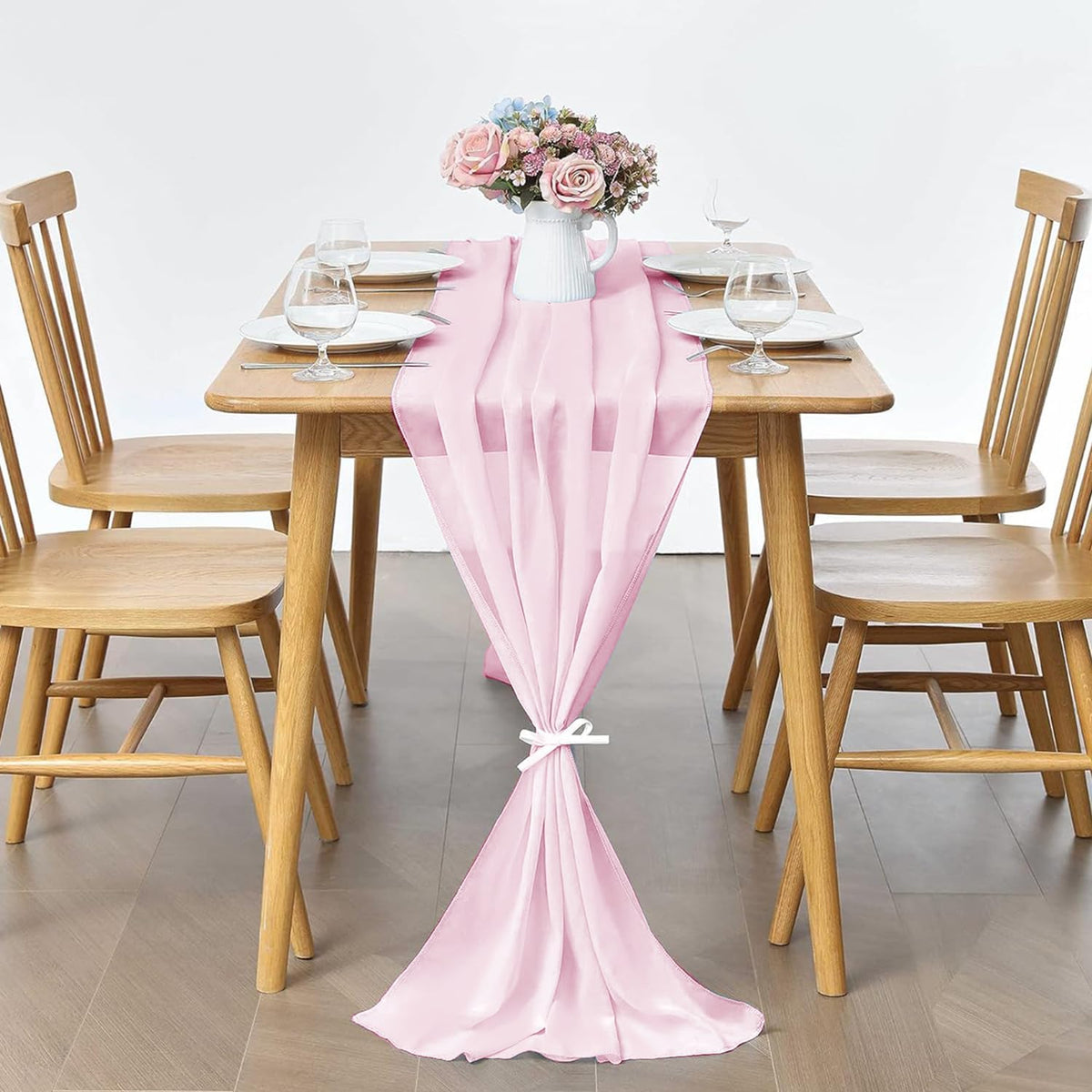2 Pack 10Ft Blushing Pink Chiffon Table Runner Sheer 29x120 Inch for Romantic Wedding Decor Bridal