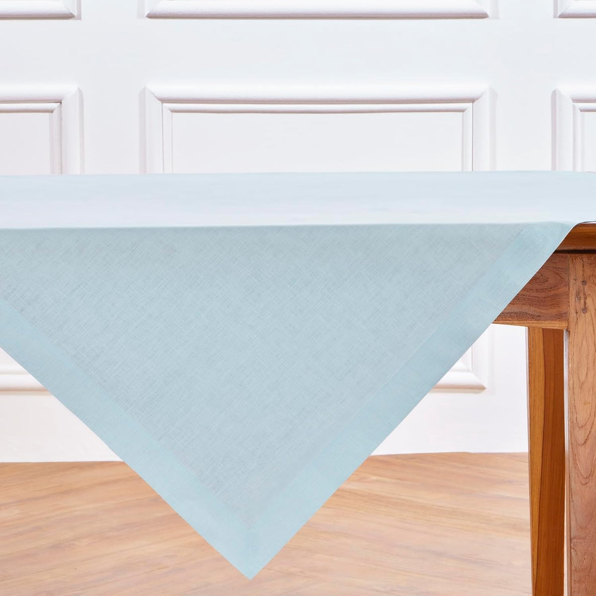 Solino Home Linen Tablecloth 52 x 52 Inch - 100% Pure Linen Ice Water Square Tablecloth - Fete