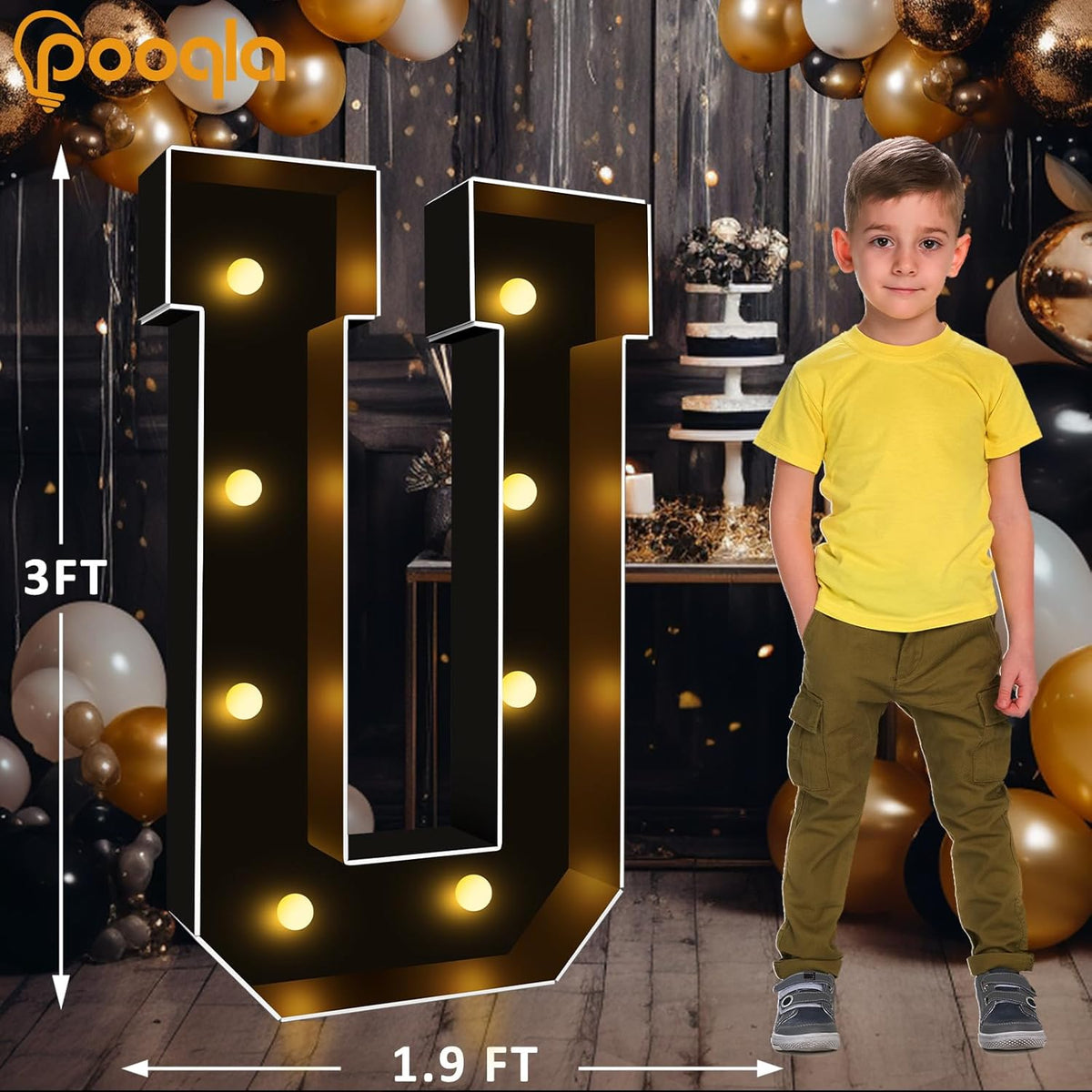 Pooqla 3FT Marquee Light Up Letters, Black LED Party Decor Large Marquee Letters 3 Feet Tall, Giant