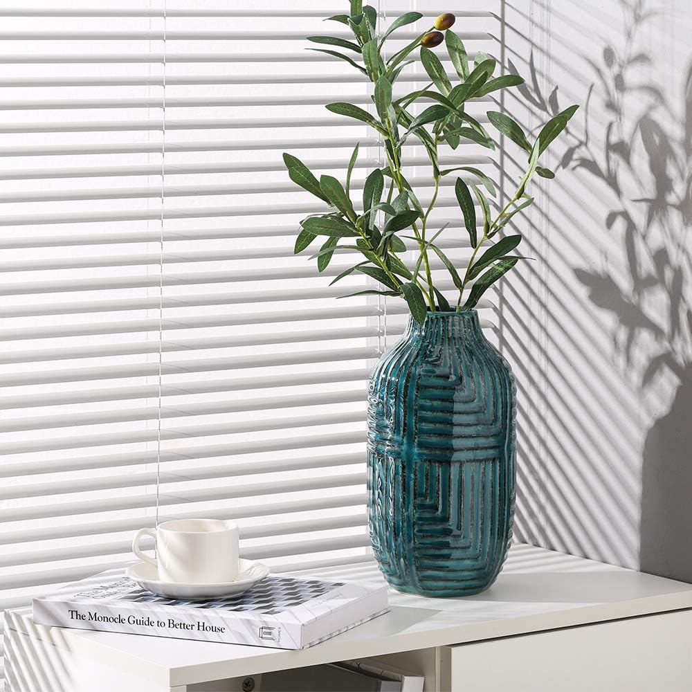 hjn Ceramic Vase- Teal Vase for Home Decor，Flower Vase for Centerpieces, Modern Decor Vases for