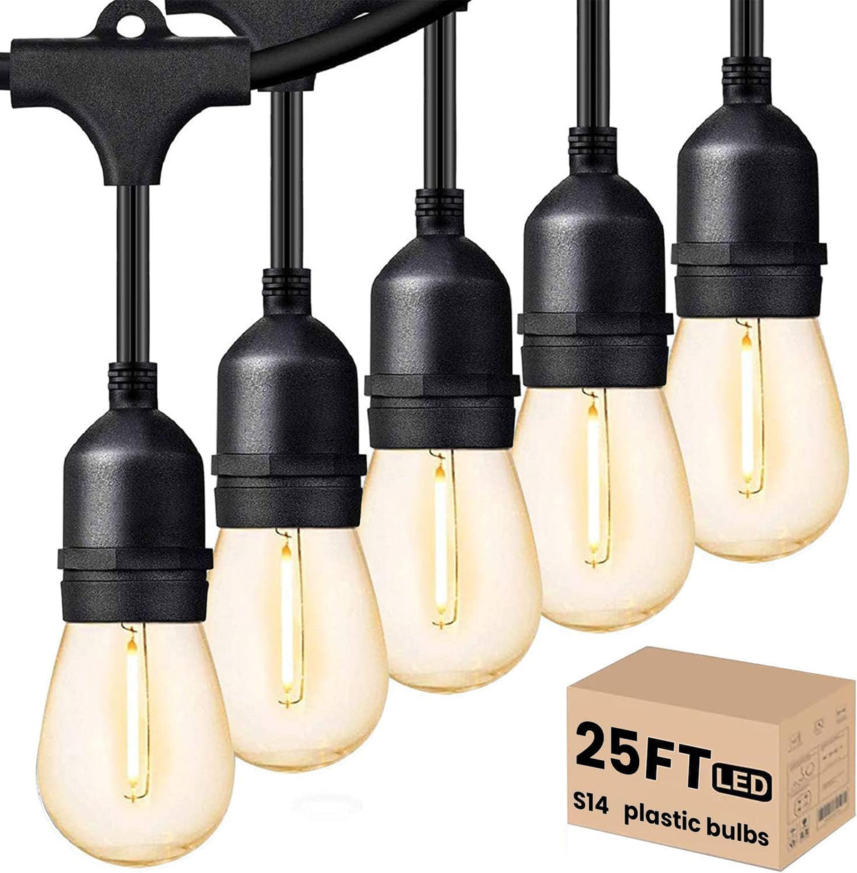 Svater Outdoor Led String Lights 25 FT, Patio Lights for Outside with 9pcs S14 Shatterproof Bulbs
