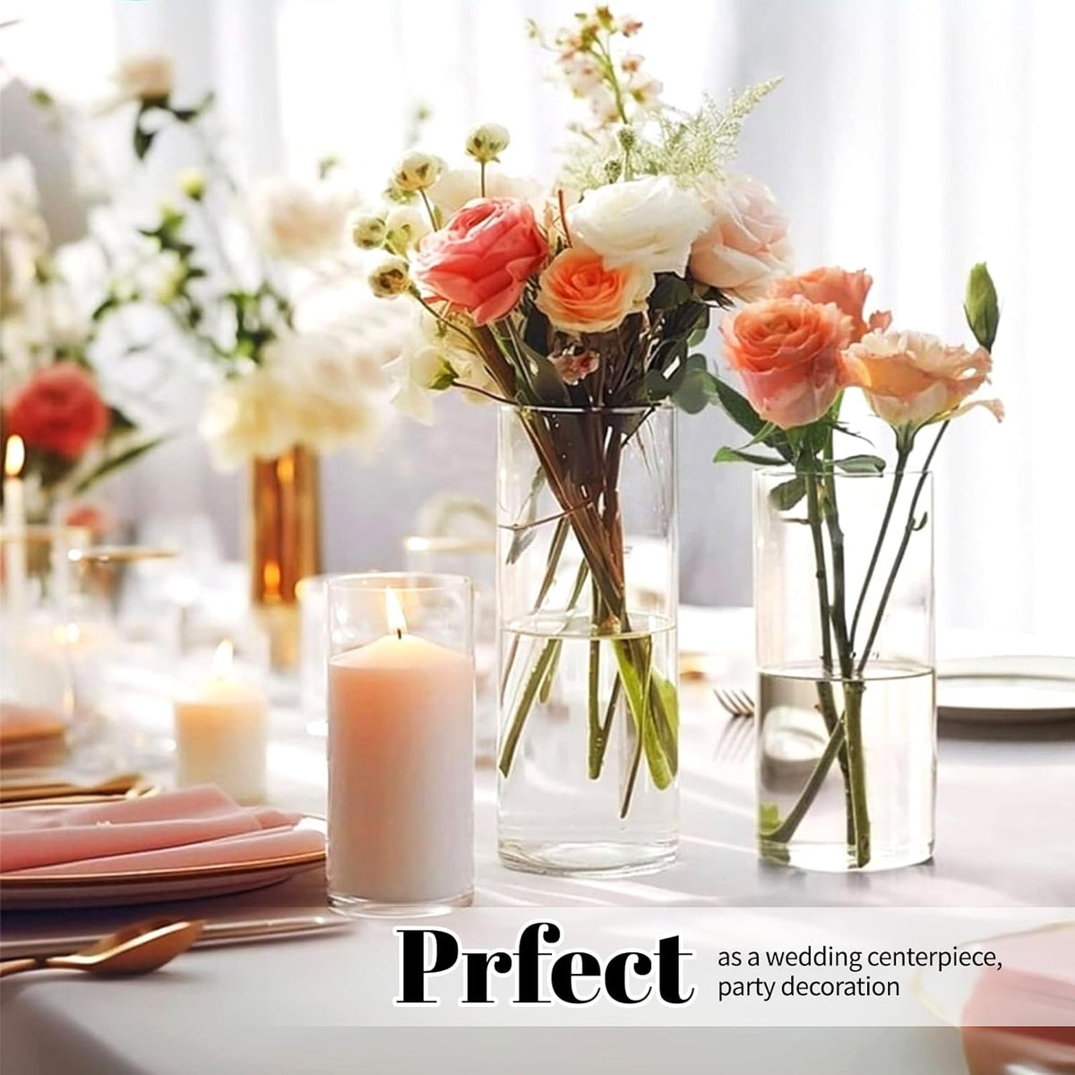 12Pack Glass Cylinder Vases for Centerpieces - 4 Inch Small Flower Vase for Wedding Decorations