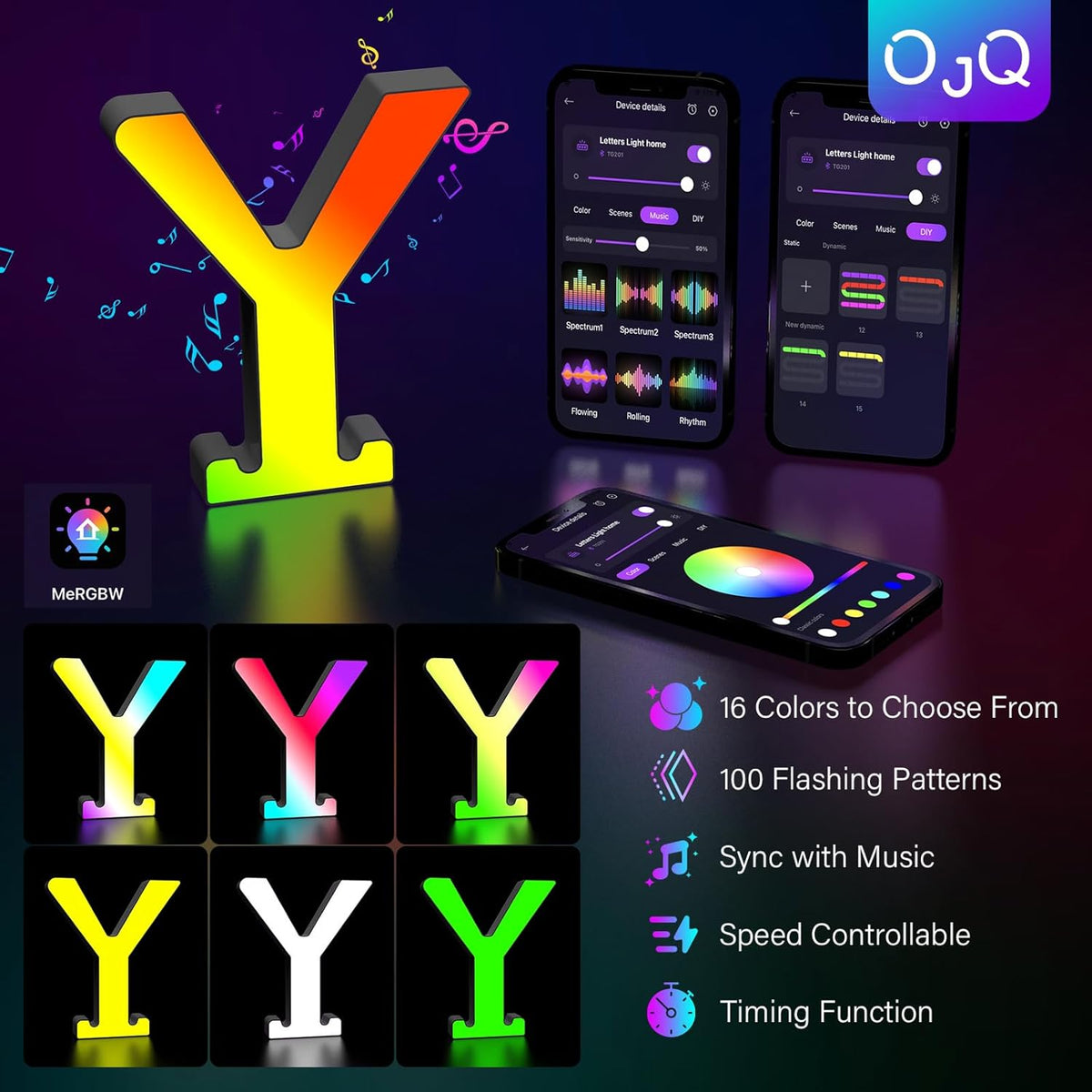 OJQ Light Up Letters LED Letter - Marquee Letters Room Decor Alphabet Letter Music Sync Color