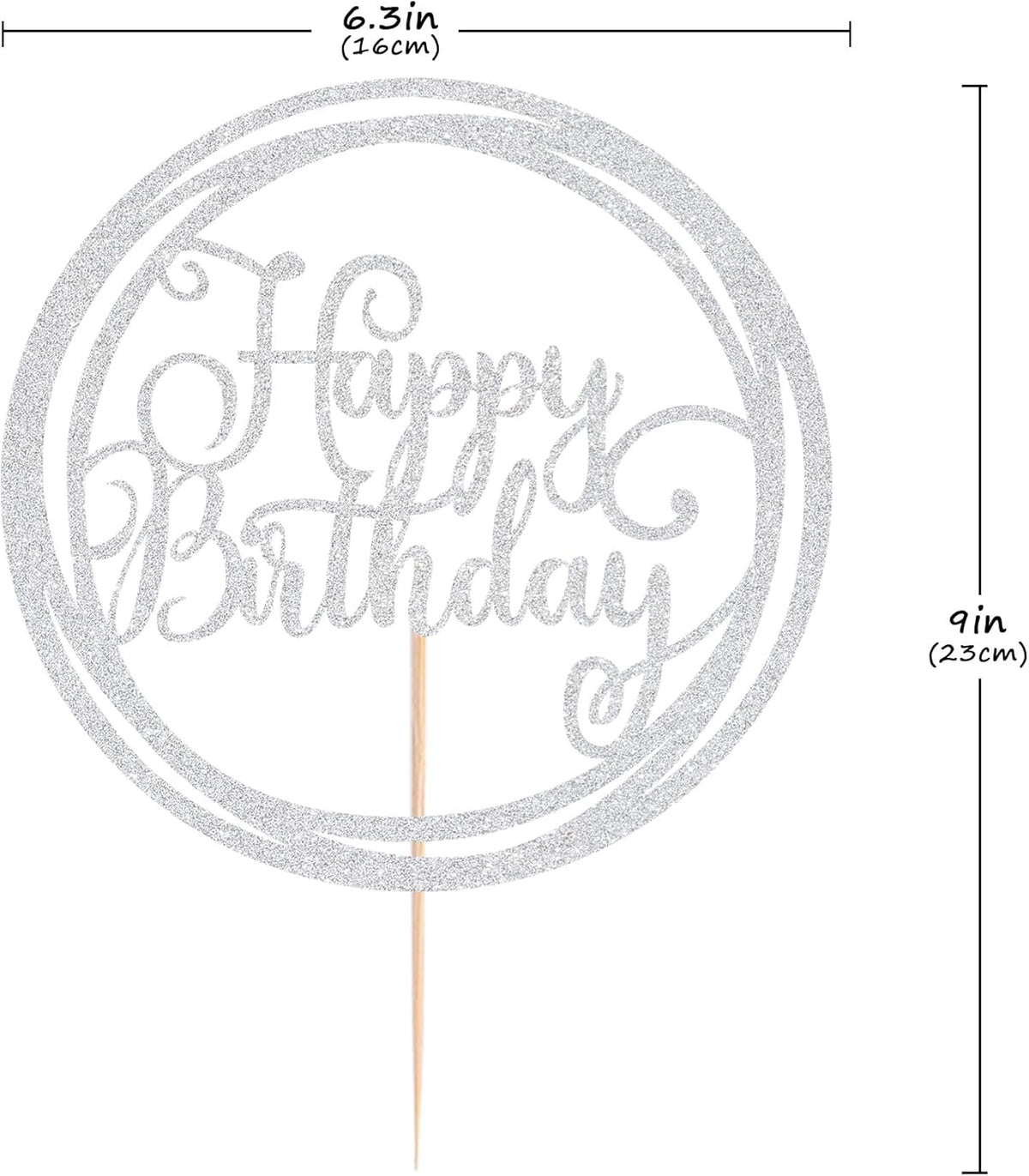 Happy Birthday Cake Topper - Silver Glitter Happy Birthday Cake Decoration Supplies for Children or