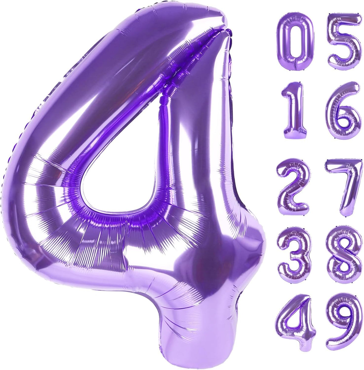 Jumbo Mylar Purple Number 4 Balloon 40 Inch, Big Number 4 Balloons Birthday Decorations, 4th Four 4
