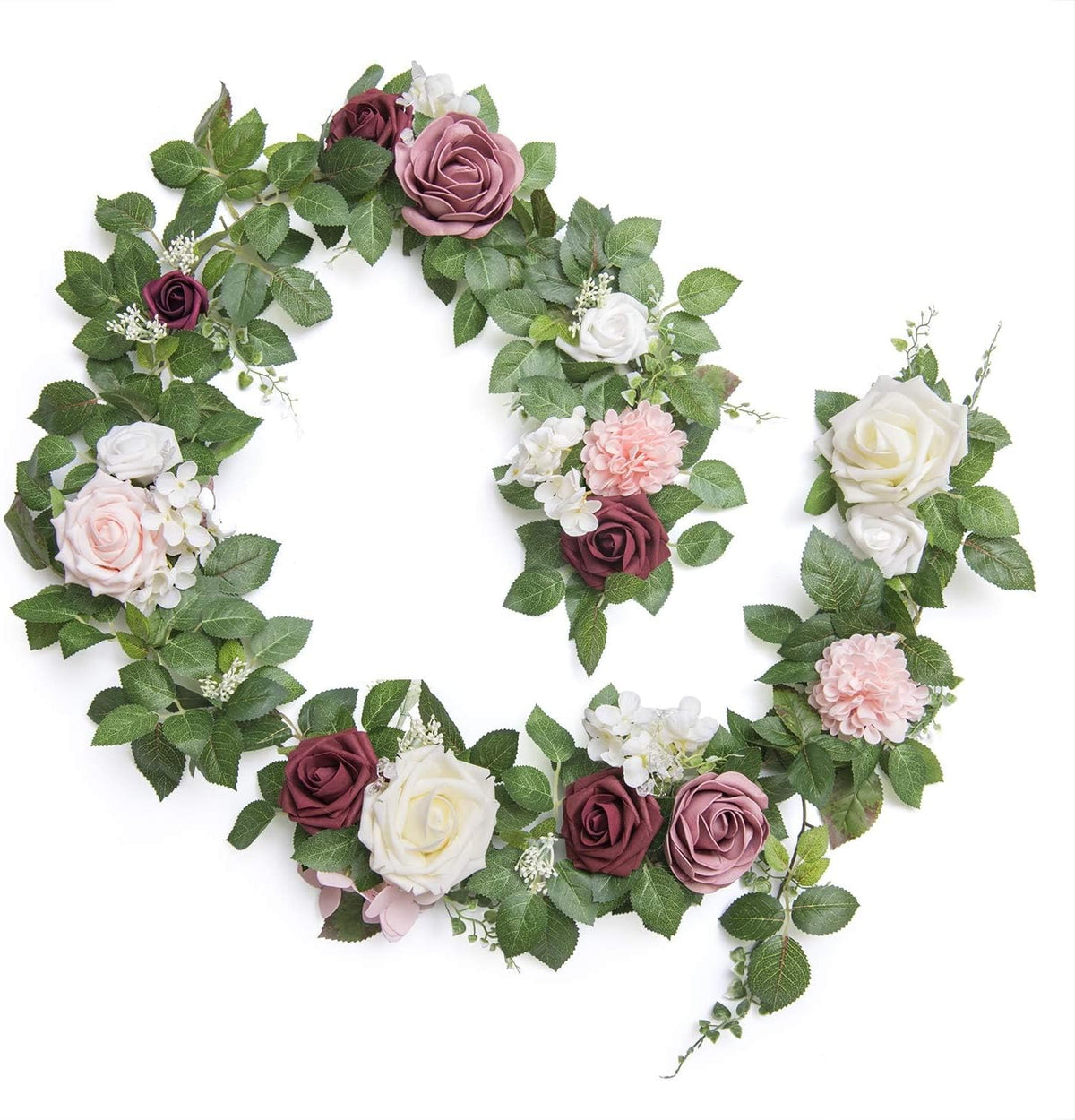 Ling's moment 5FT Dusty Rose Artificial Flower Garland Blush Rose Leaves Floral Garland Arch