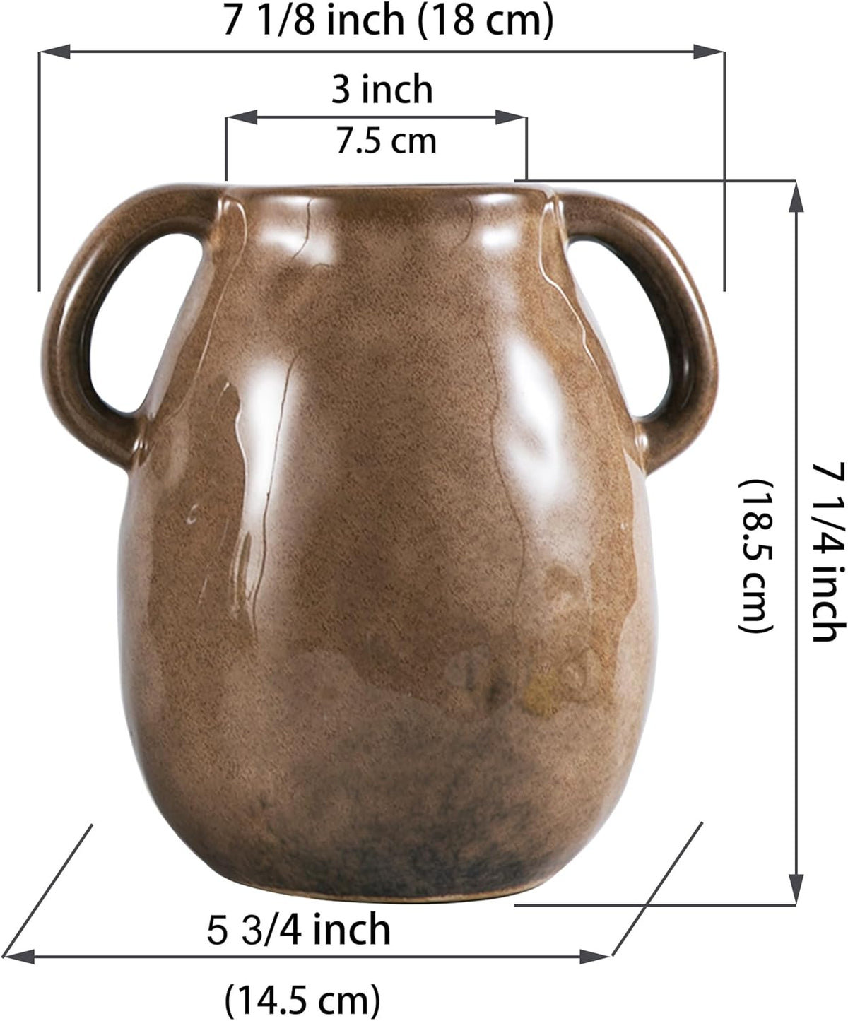 Kimdio Brown Ceramic Vase with 2 Handles, Modern Farmhouse Vase for Home Decor, Vintage Rustic