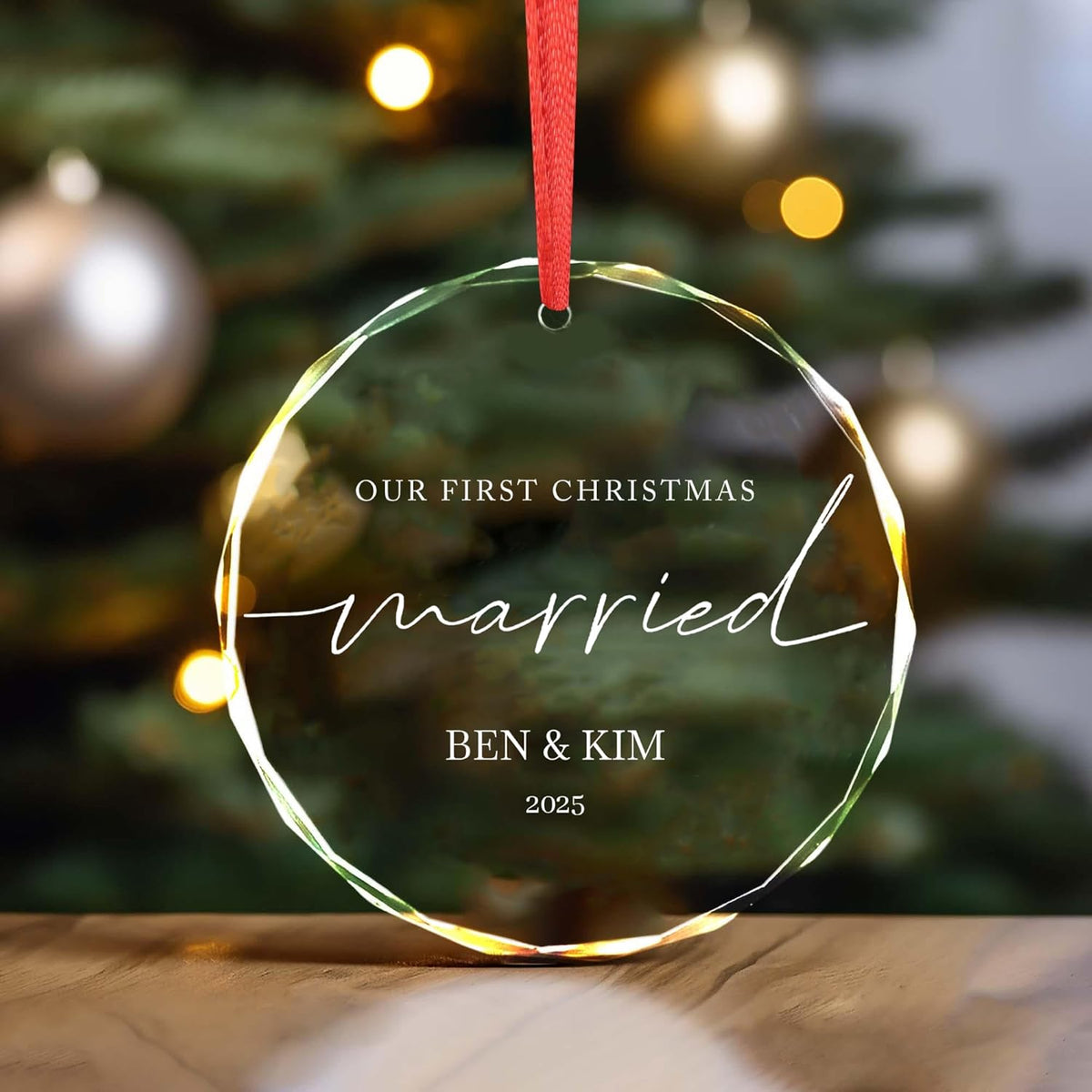 Personalized Glass Ornament 2025 for Married Couples with Name, Custom Wedding Keepsake Gift for