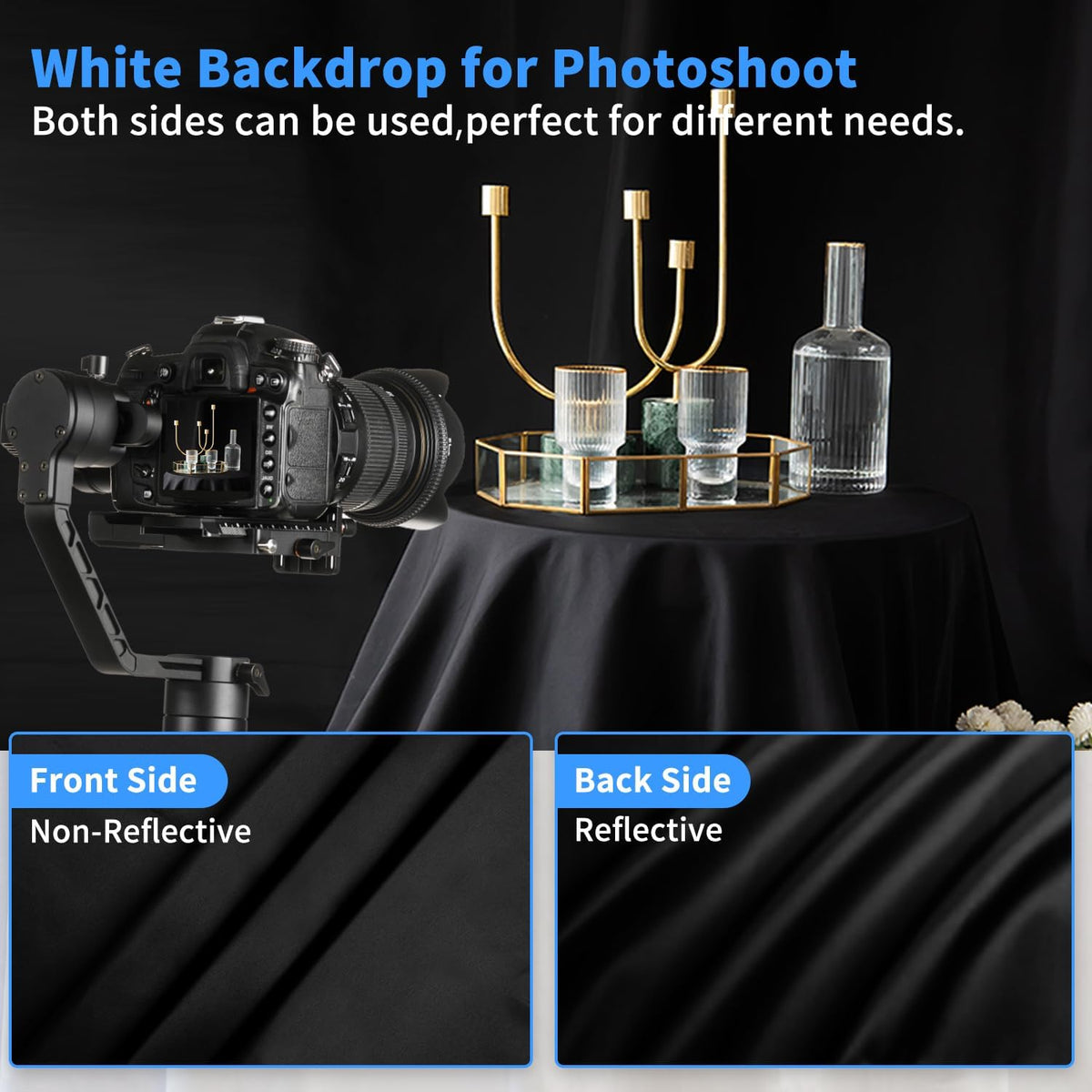 HEMMOTOP Black Backdrop Background,10x20 ft Black Screen for Photoshoot, Photo Backdrop Cloth for