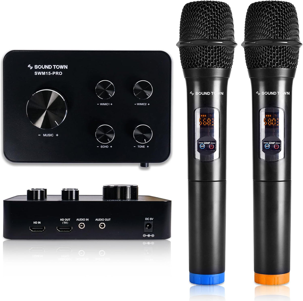 Sound Town Wireless Microphone Karaoke Mixer System with HD Audio Return Channel, Optical, AUX