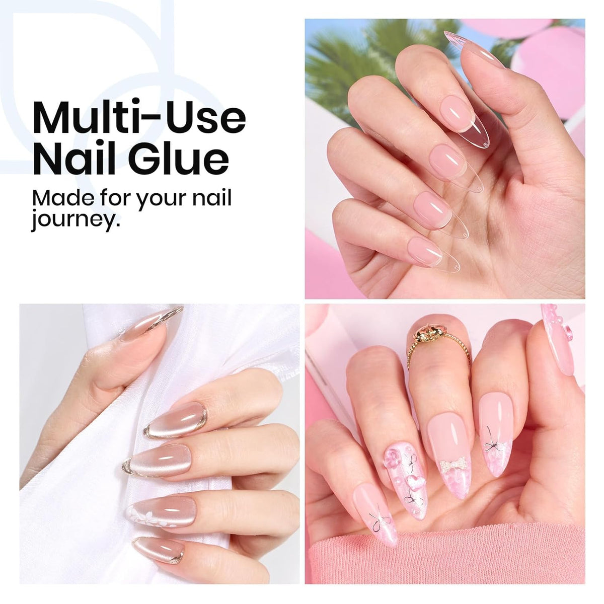 Beetles 2Pcs 15ml HEMA-Free Nail Glue Gel for Acrylic Nail Tips & Clear Press On Nails, Super