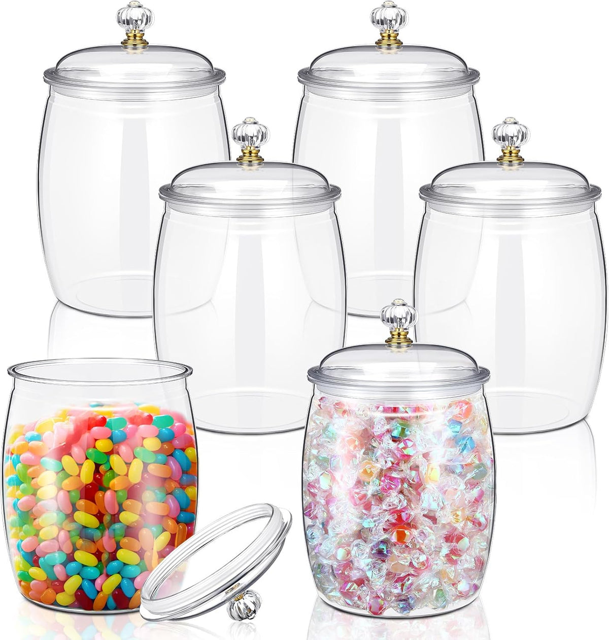 Nuogo 6 Pcs Plastic Candy and Cookie Jar with Lids Decorative Apothecary Jars Candy Buffet